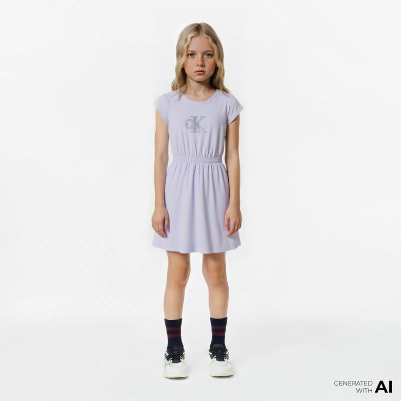 Calvin Klein Monologo Metallic Çocuk Mor Elbise