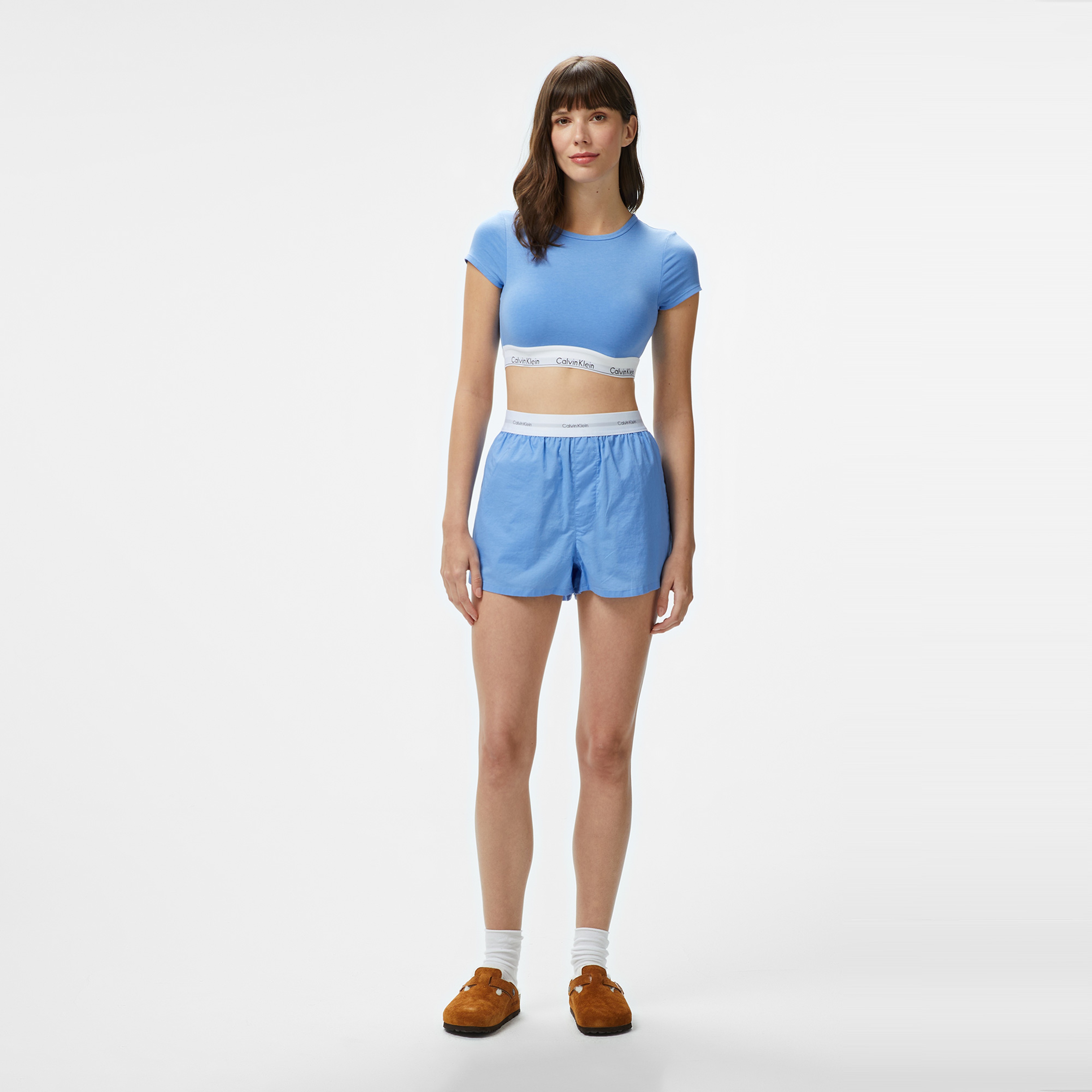 Calvin Klein Logo Wb Poplin Kadın Mavi Şort