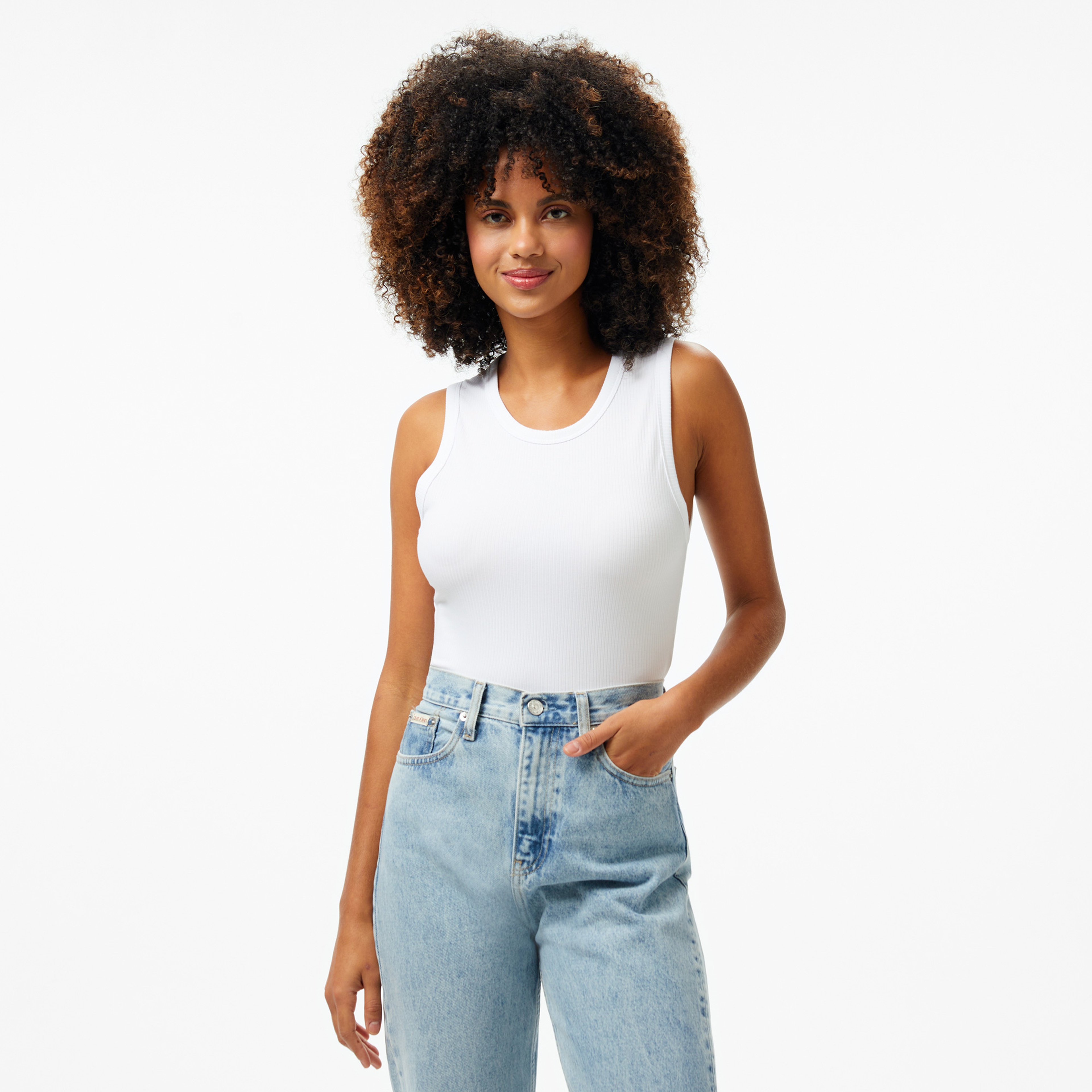 Calvin Klein Modal Rib C-Nk Tank Kadın Beyaz Kolsuz T-Shirt