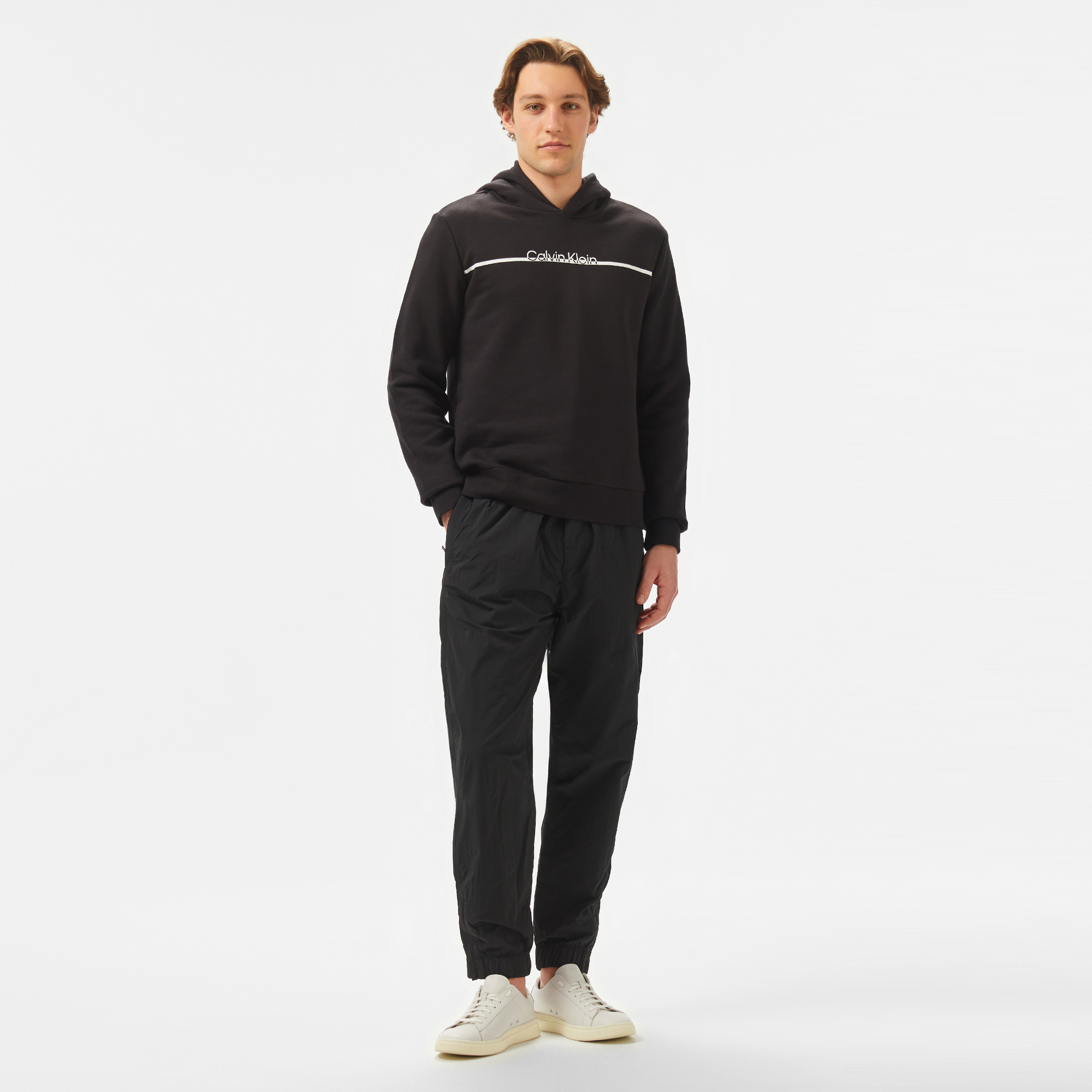 Calvin Klein Split Line Logo Erkek Siyah Sweatshirt