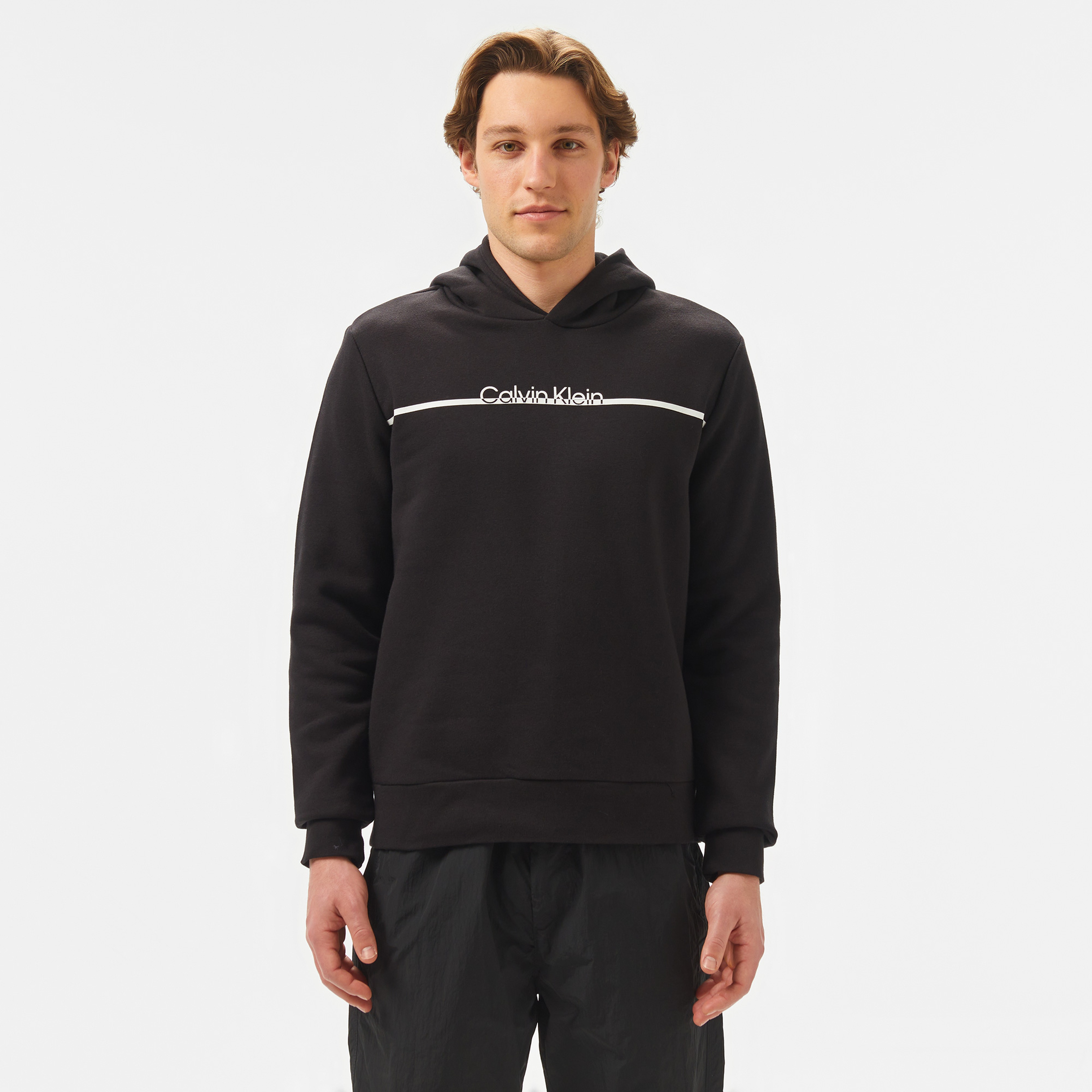 Calvin Klein Split Line Logo Erkek Siyah Sweatshirt