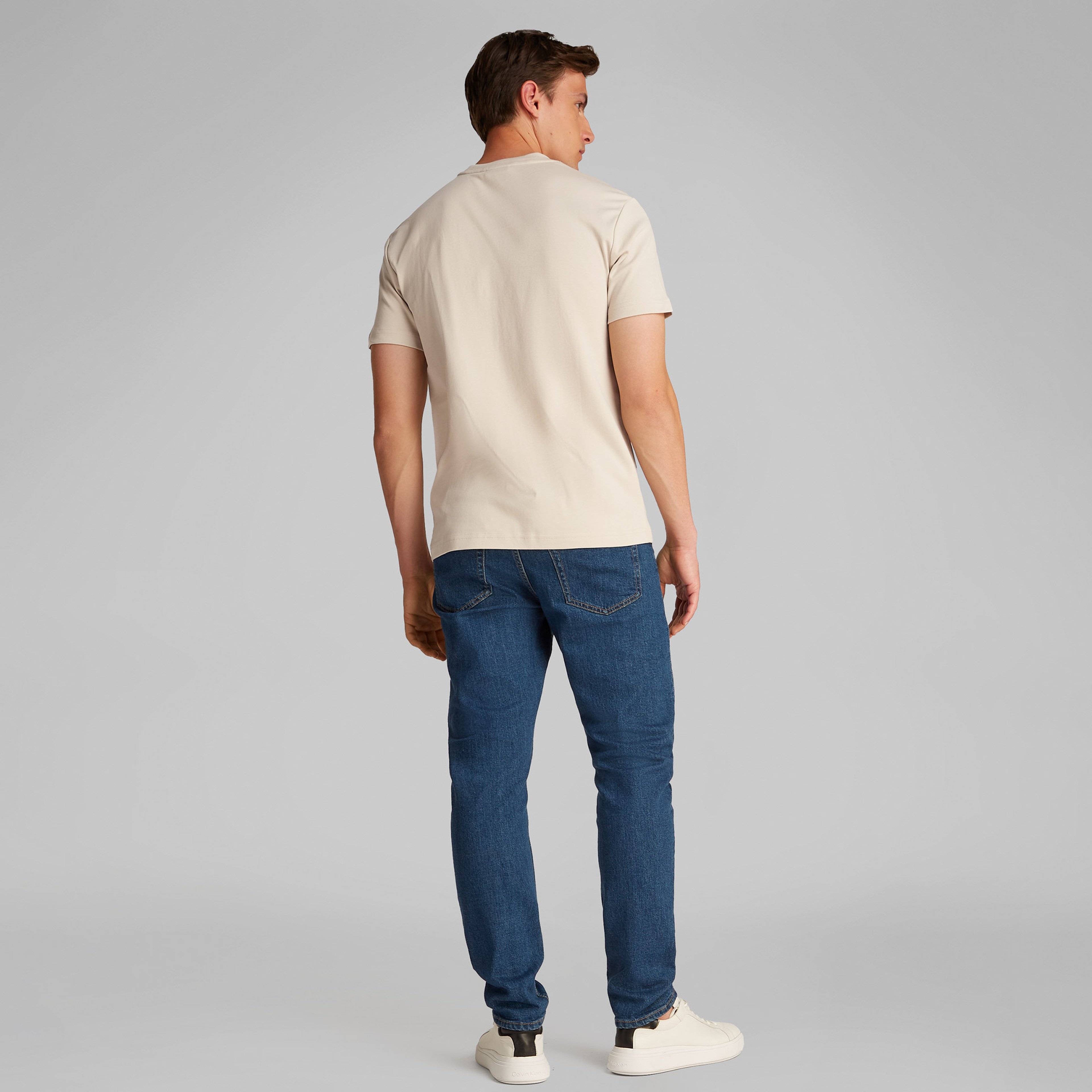 Calvin Klein Micro Logo İnterlo Erkek Bej T-Shirt