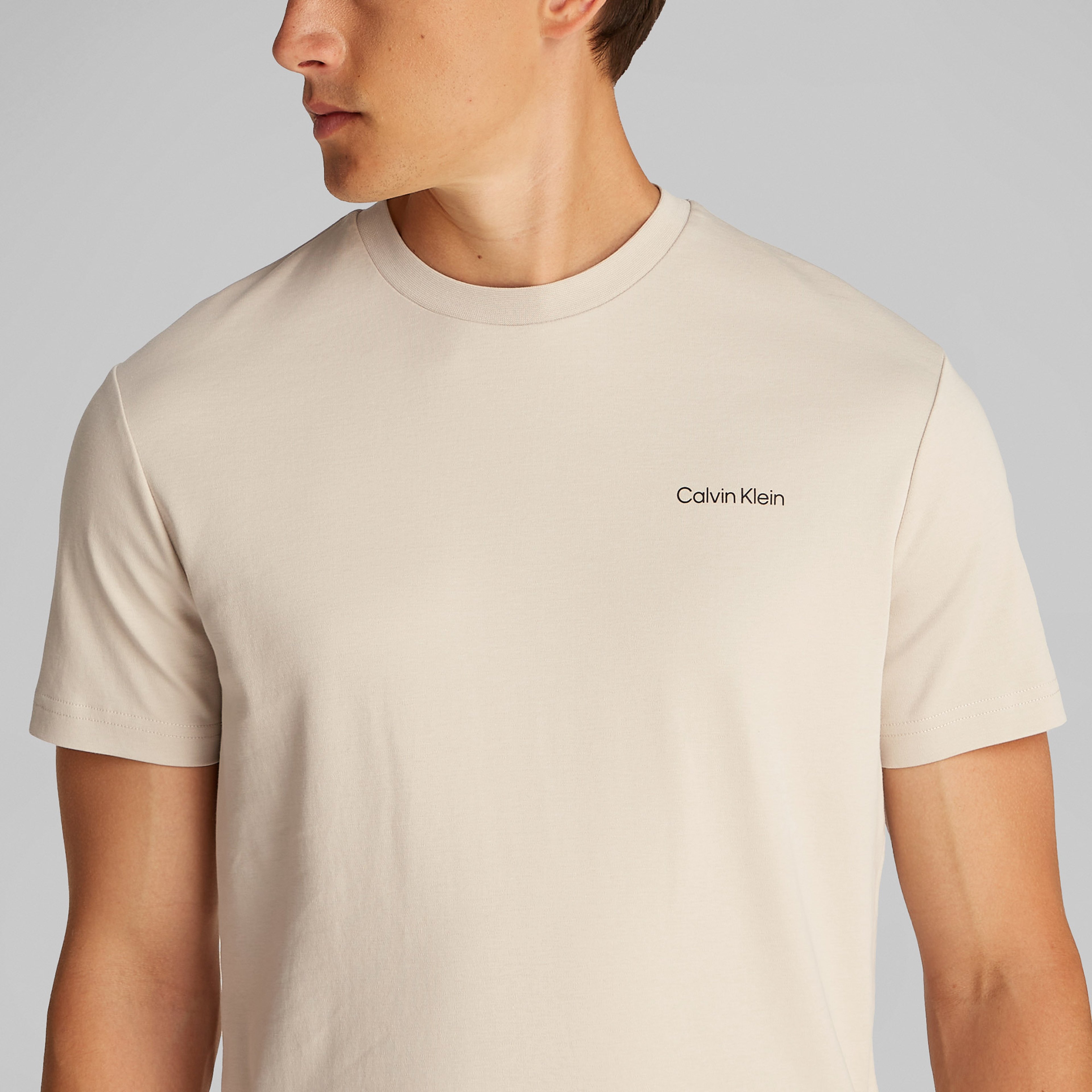 Calvin Klein Micro Logo İnterlo Erkek Bej T-Shirt