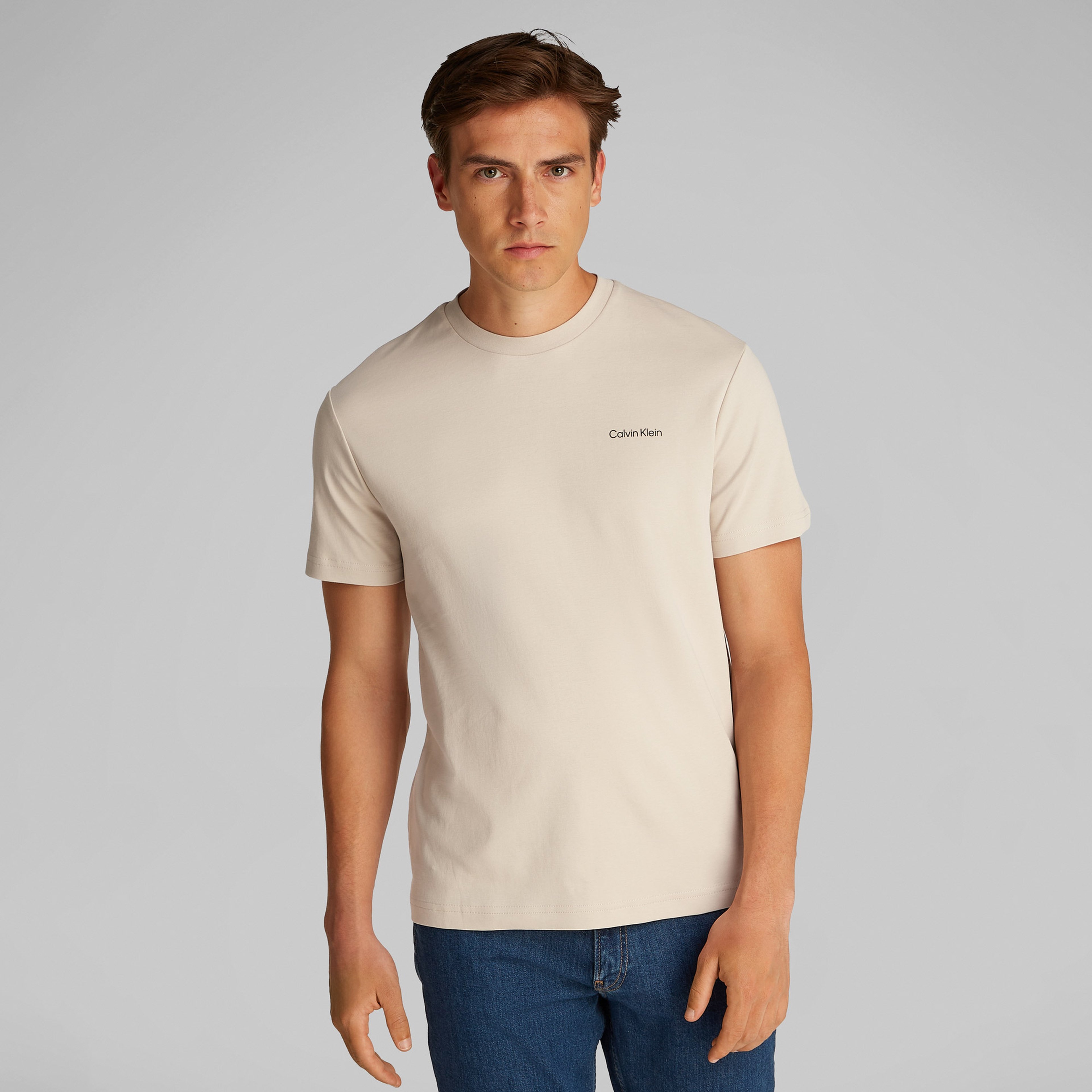 Calvin Klein Micro Logo İnterlo Erkek Bej T-Shirt