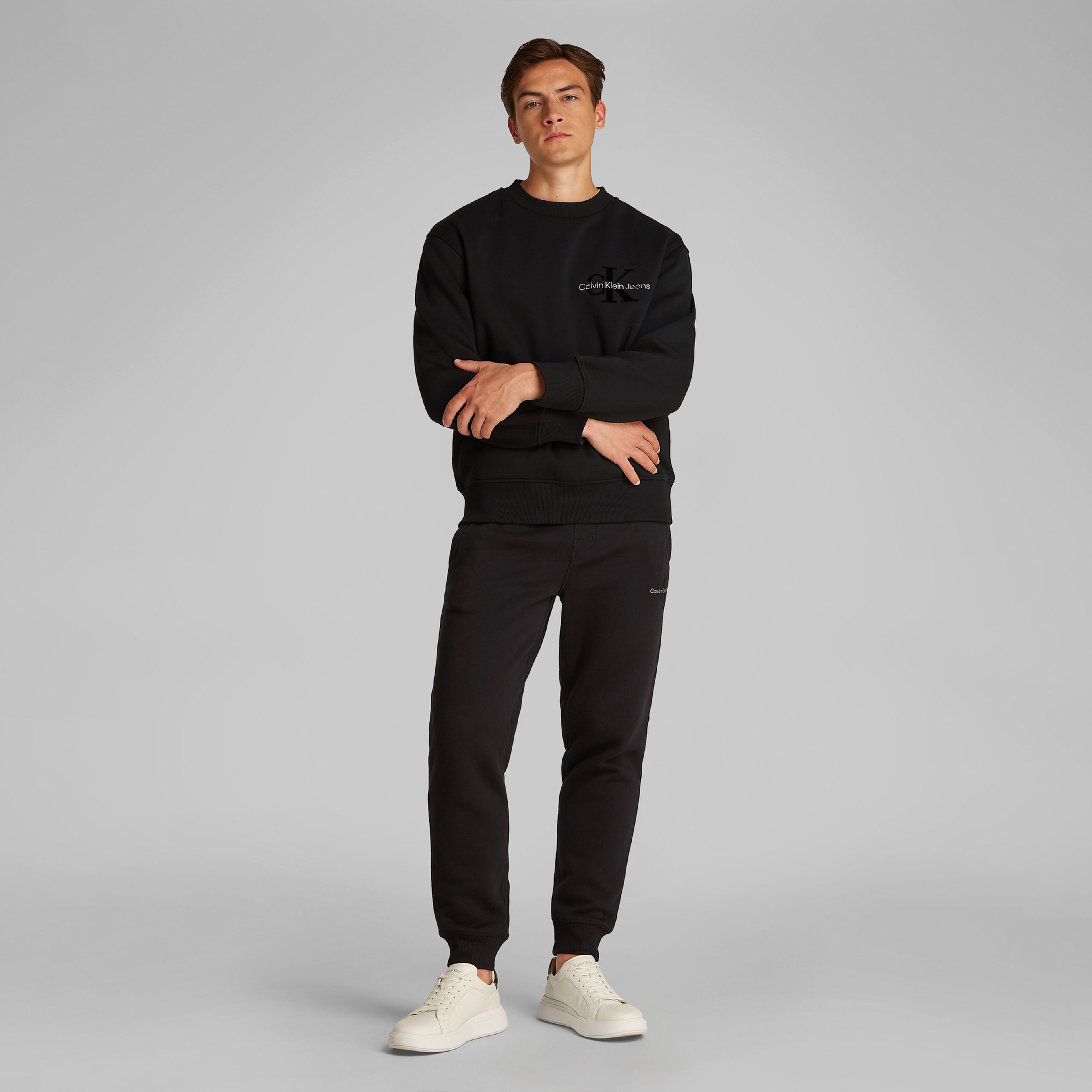 Calvin Klein Bristle Monologo Crew Ne Erkek Siyah Sweatshirt
