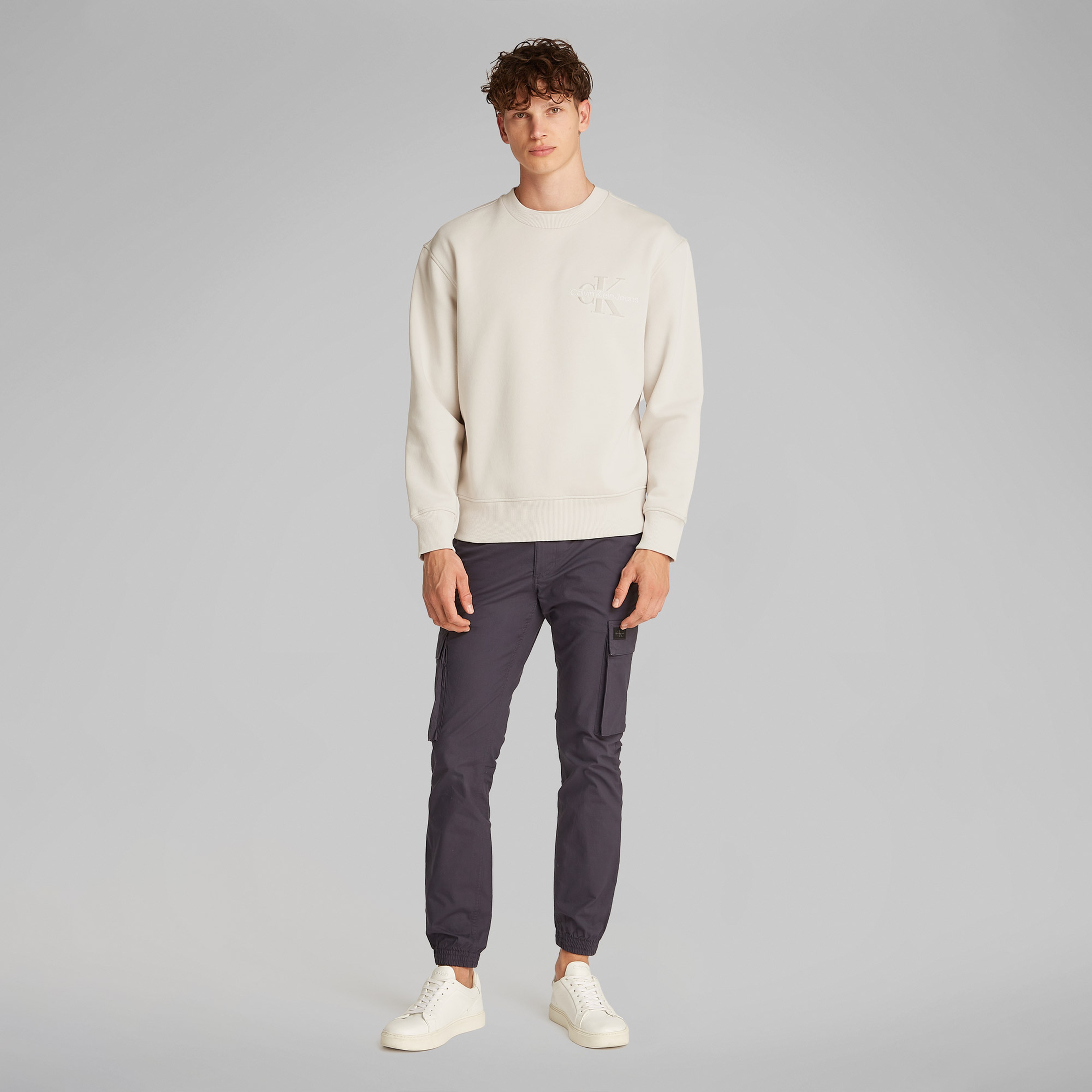Calvin Klein Bristle Monologo Crew Ne Erkek Bej Sweatshirt