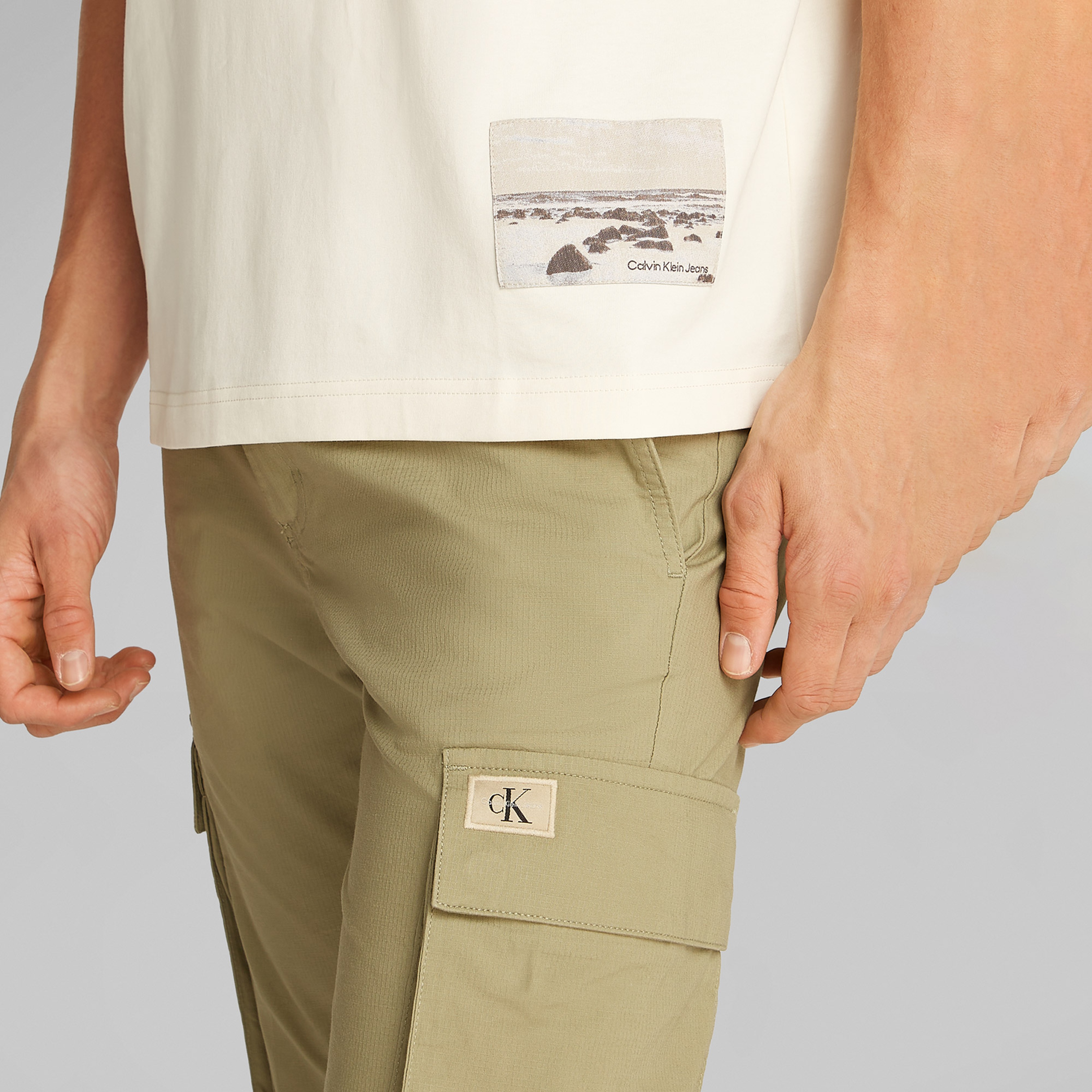 Calvin Klein Lenticular Shoreline Erkek Beyaz T-Shirt