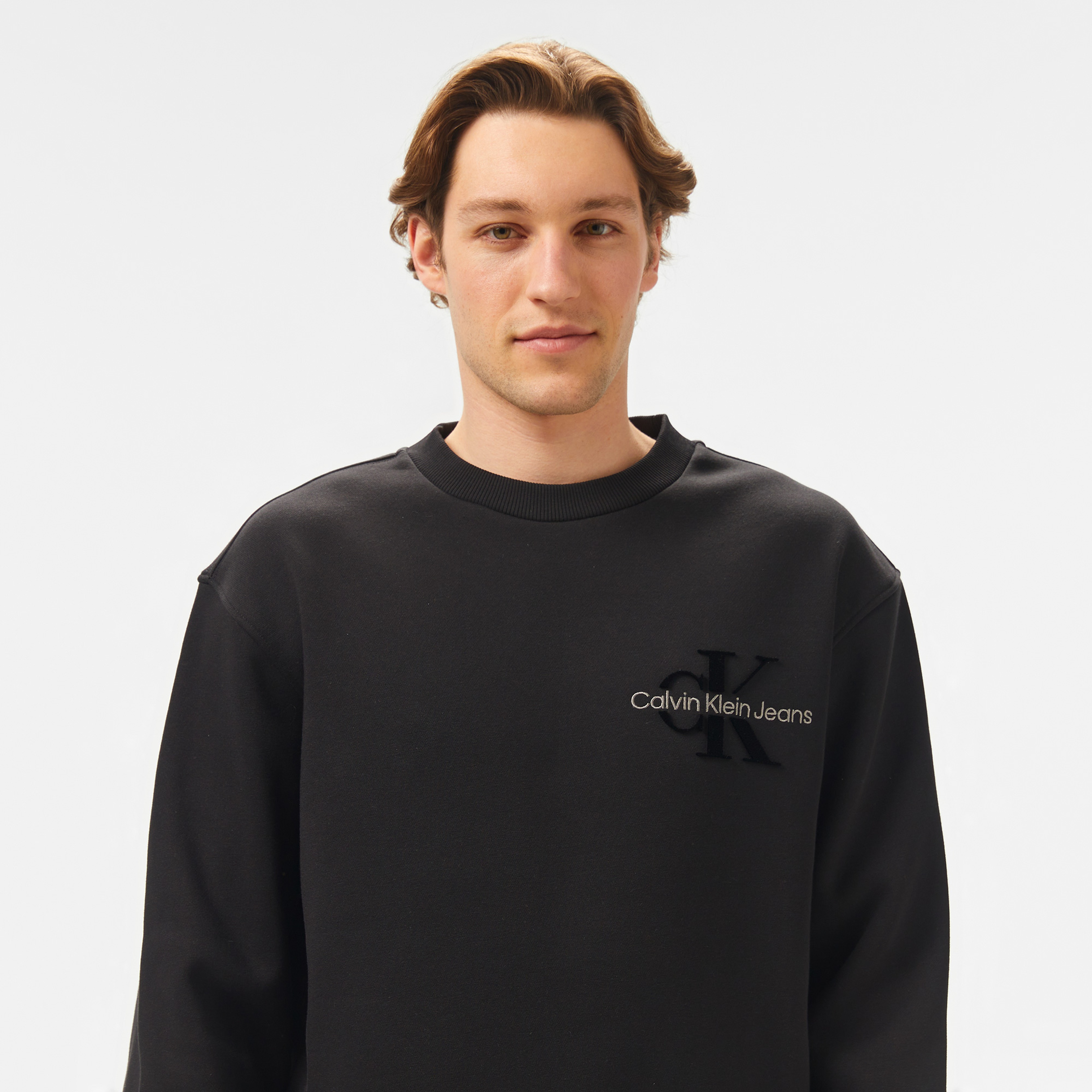 Calvin Klein Bristle Monologo Crew Ne Erkek Siyah Sweatshirt