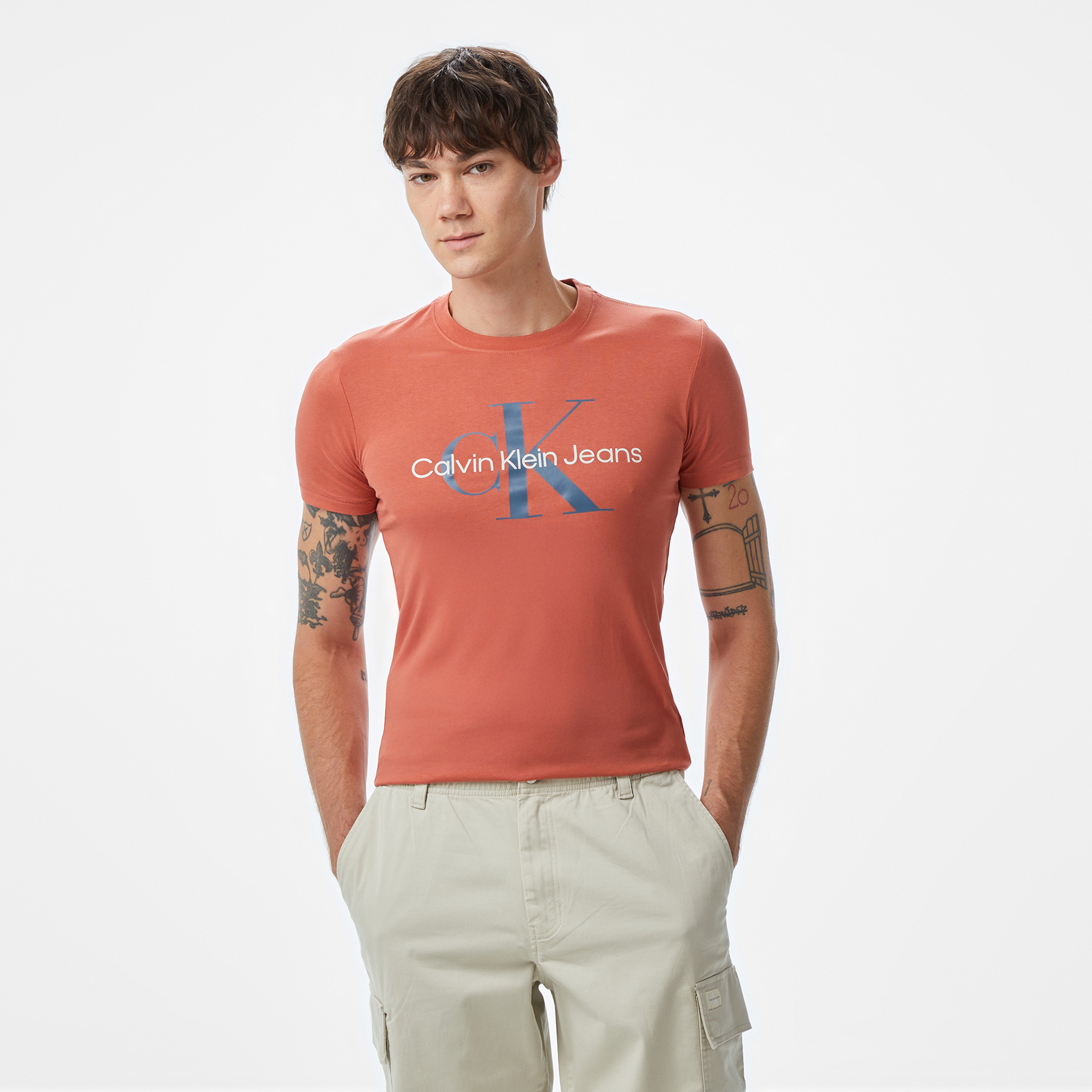 Calvin Klein Seasonal Monologo Tee Erkek Mavi T-Shirt