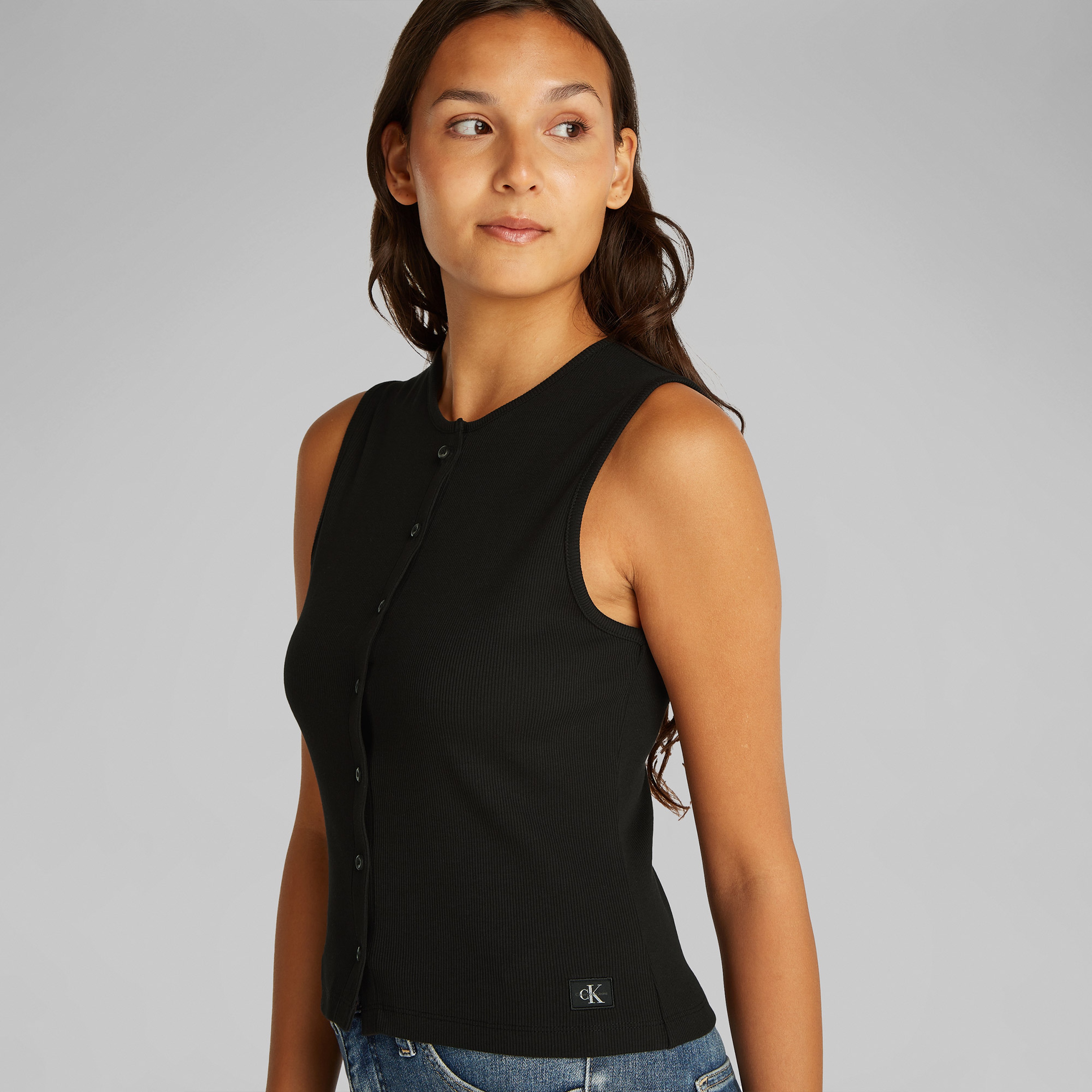 Calvin Klein Woven Label Rib Cardigan Kadın Siyah Hirka