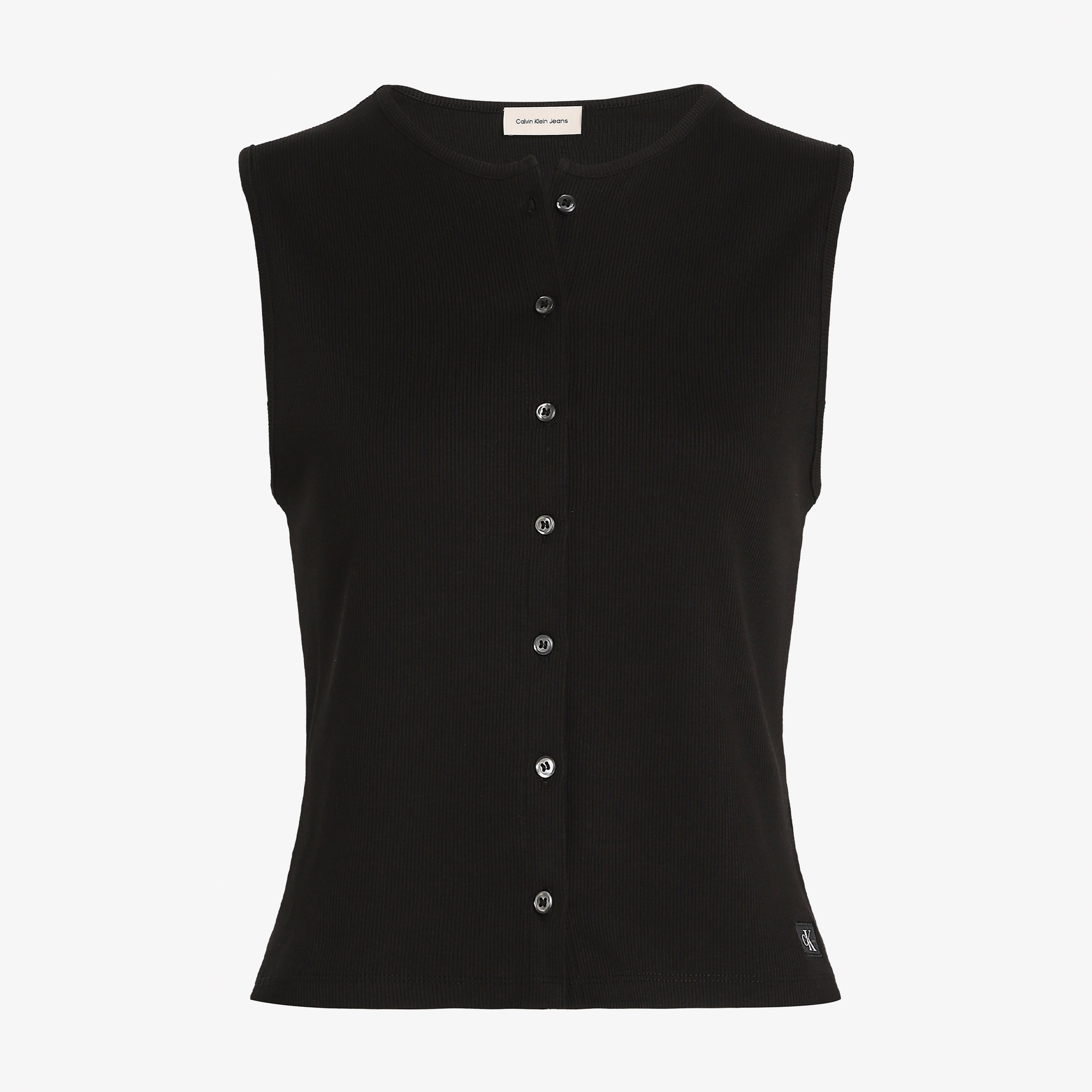 Calvin Klein Woven Label Rib Cardigan Kadın Siyah Hirka