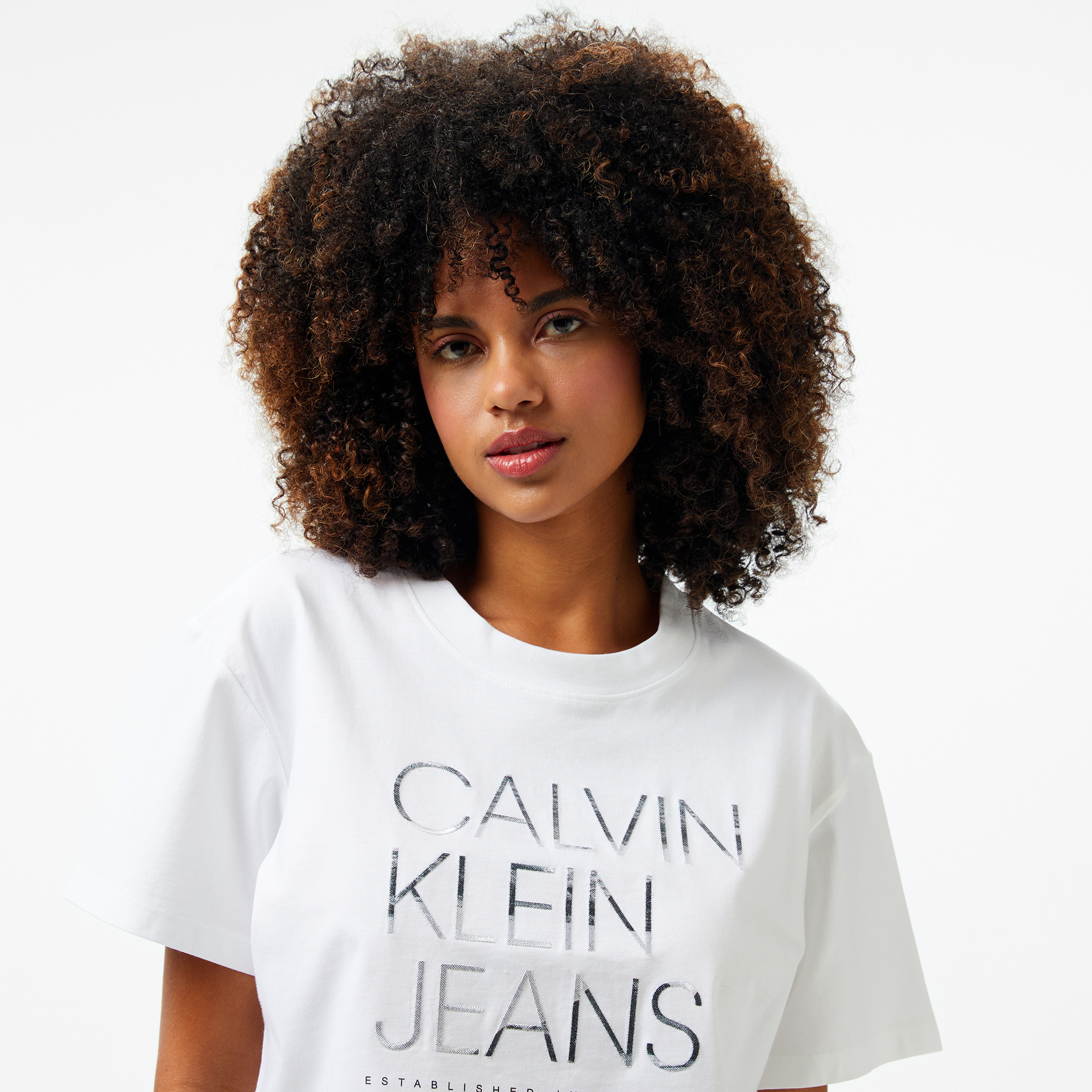 Calvin Klein Embroidered İnstitutional Kadın Beyaz T-Shirt