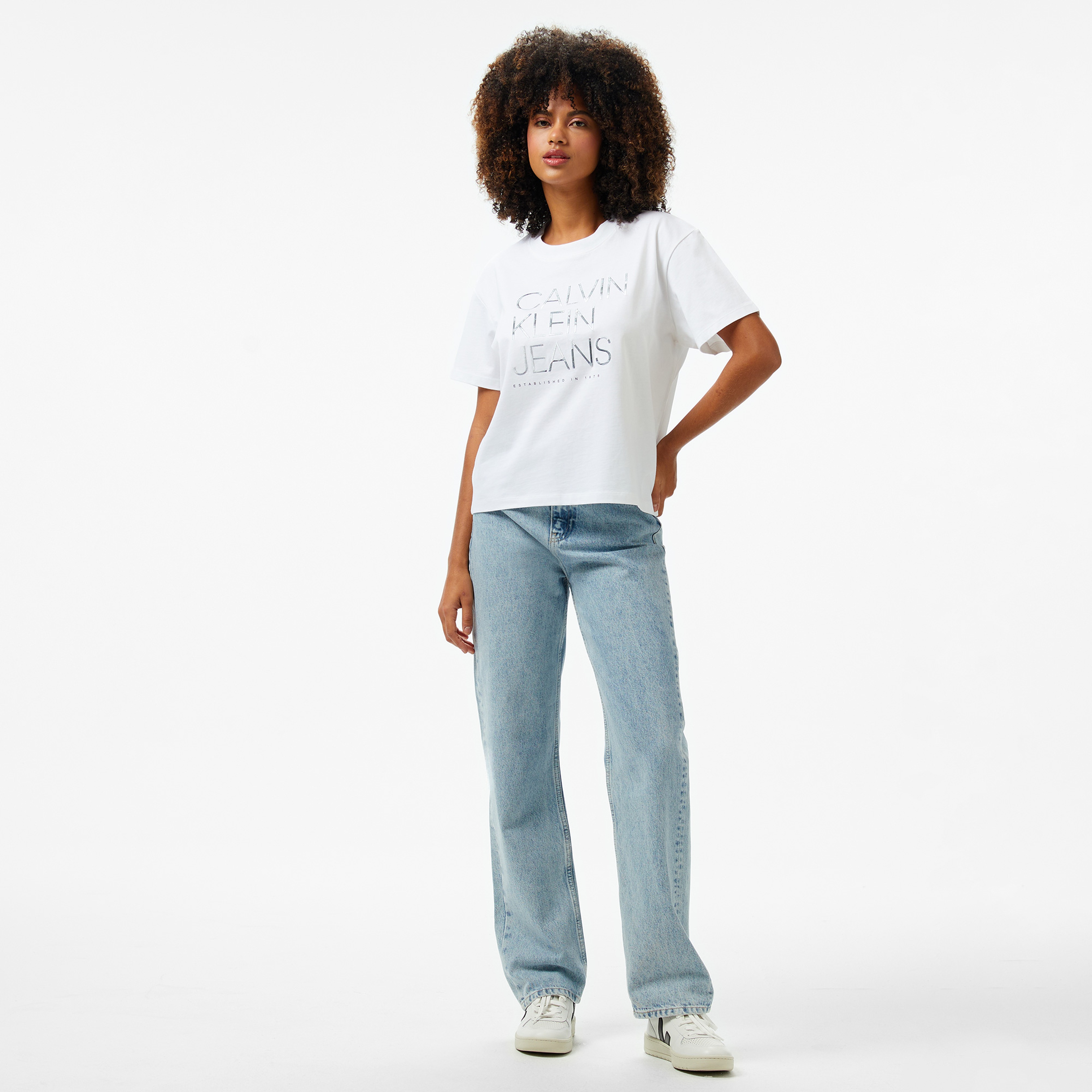 Calvin Klein Embroidered İnstitutional Kadın Beyaz T-Shirt