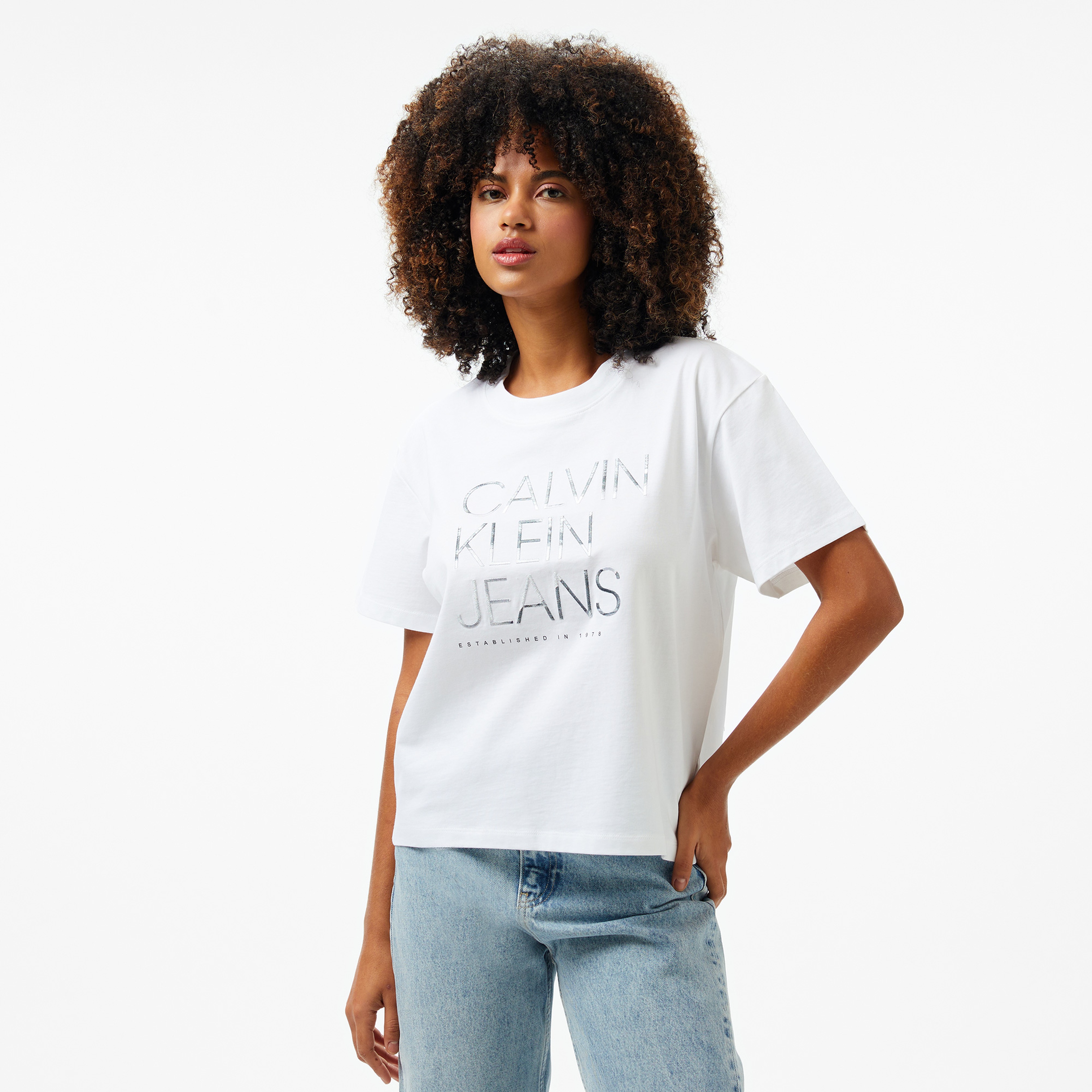 Calvin Klein Embroidered İnstitutional Kadın Beyaz T-Shirt