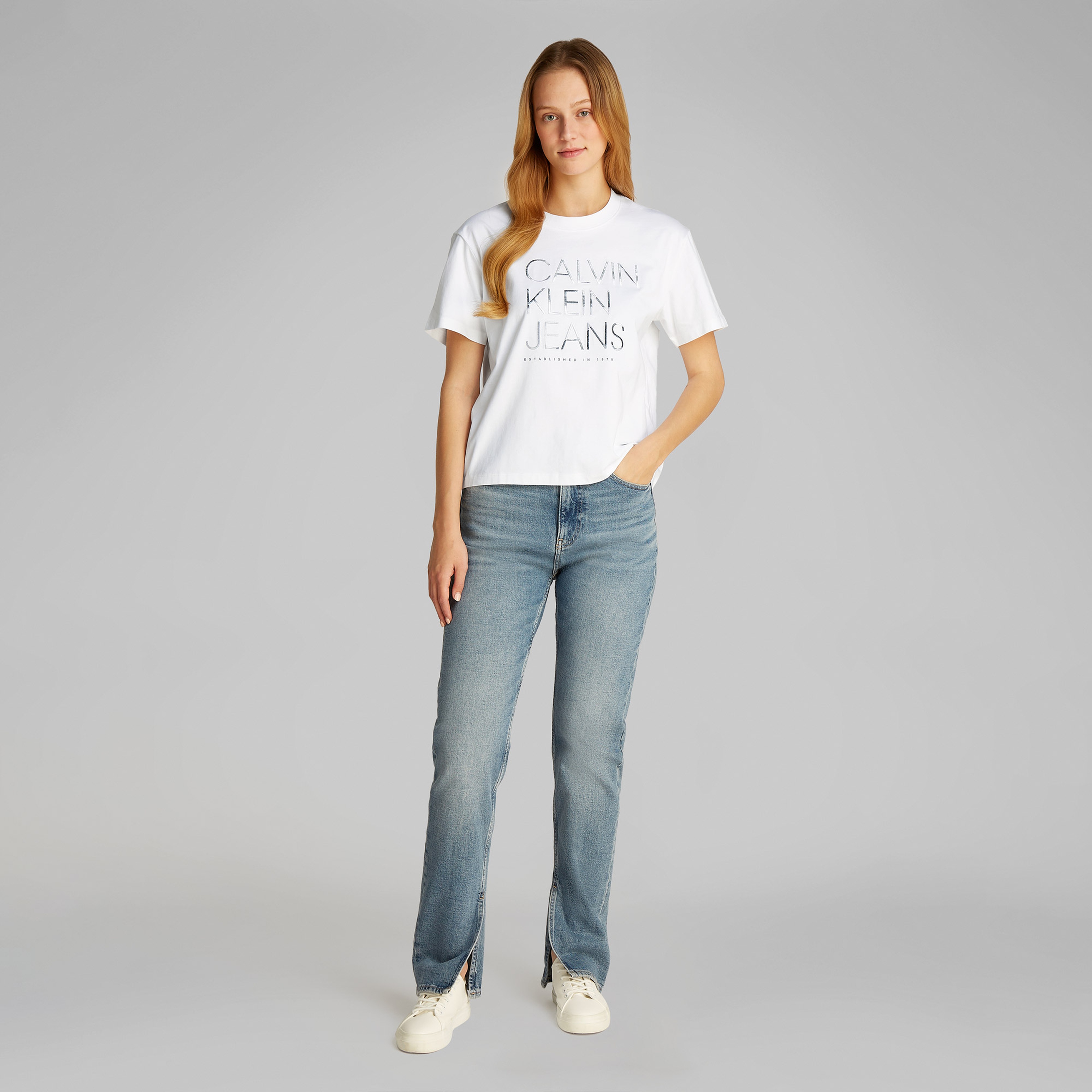 Calvin Klein Embroidered İnstitutional Kadın Beyaz T-Shirt