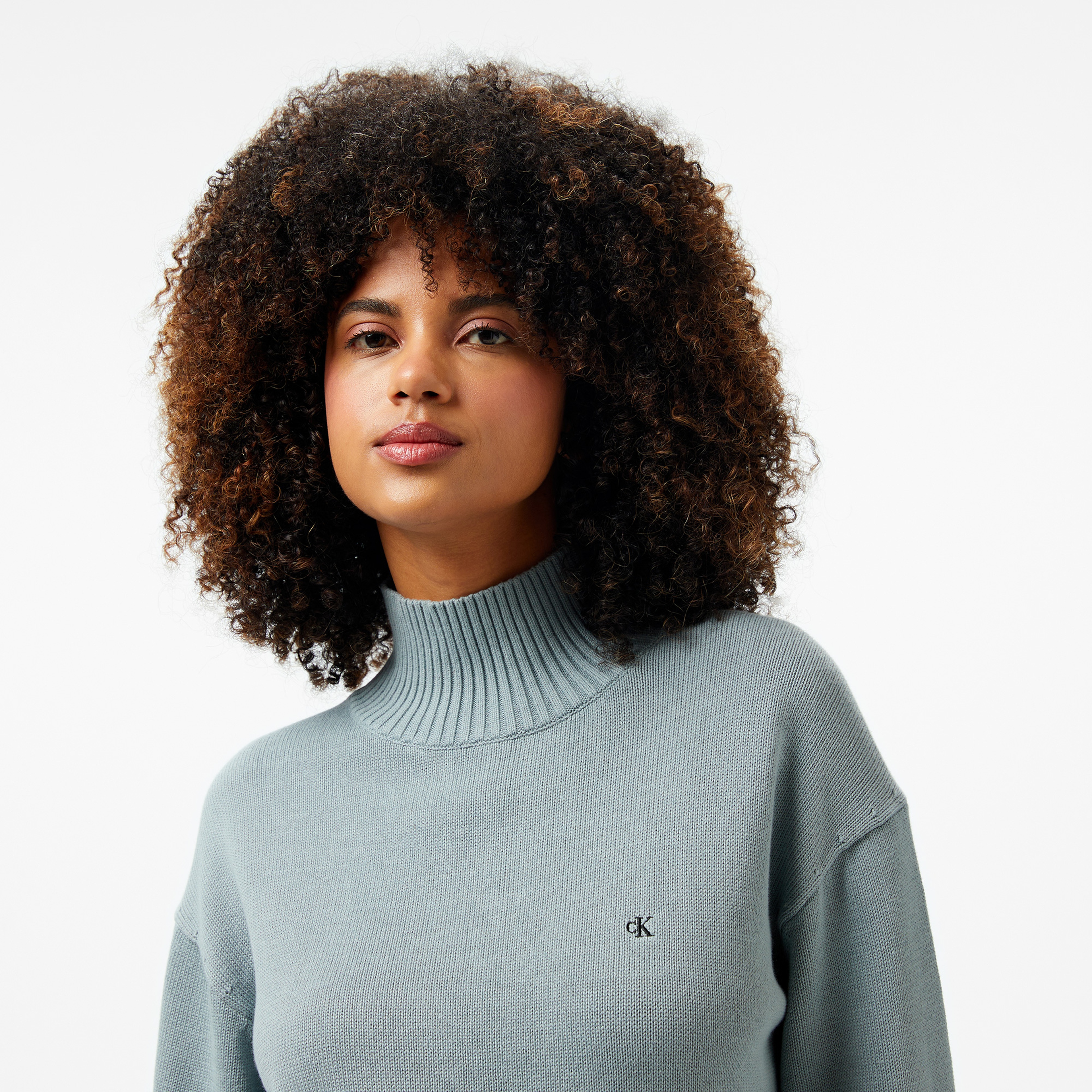 Calvin Klein Monogram Embro High Ne Sweater Kadın Mavi Triko