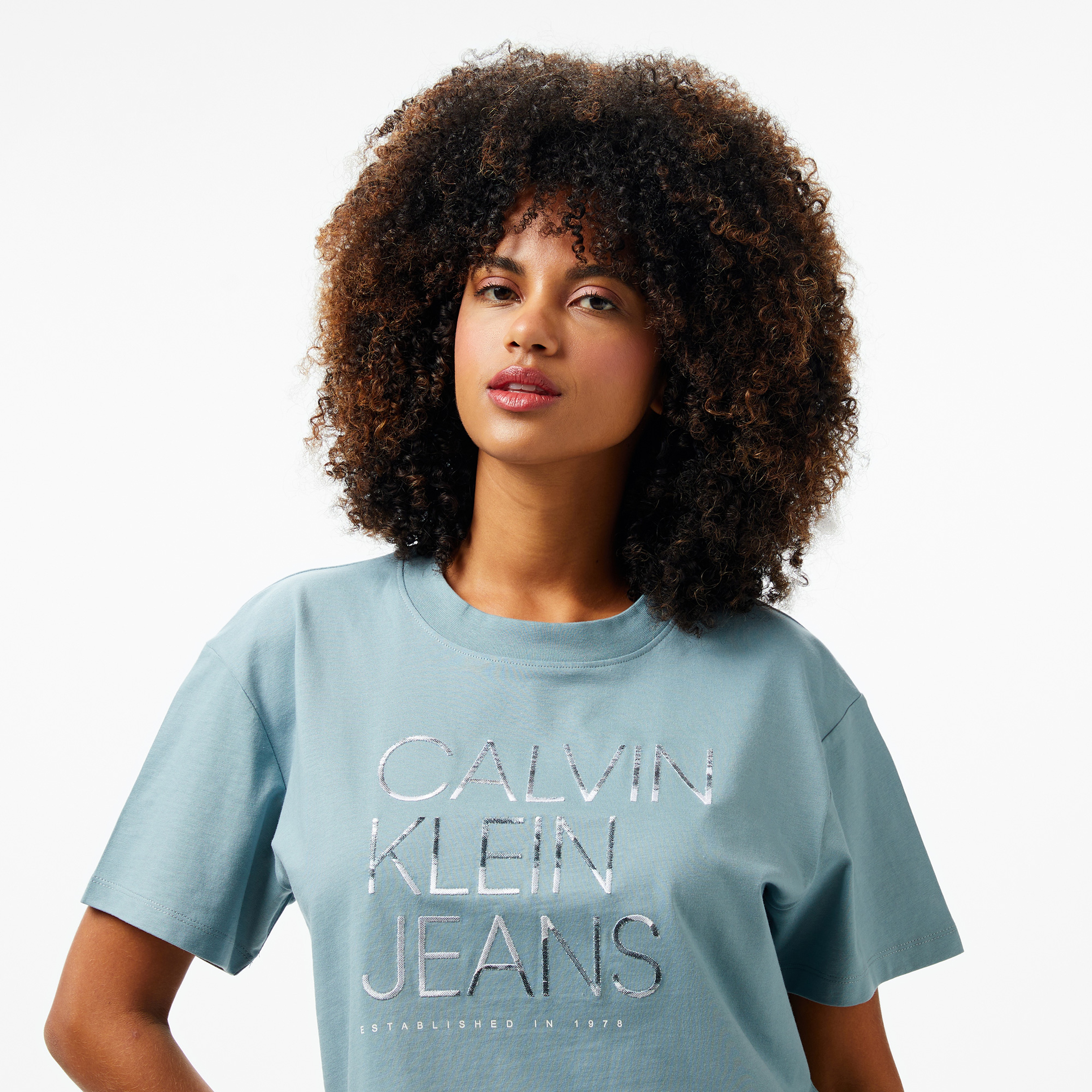 Calvin Klein Embroidered İnstitutional Kadın Gri T-Shirt