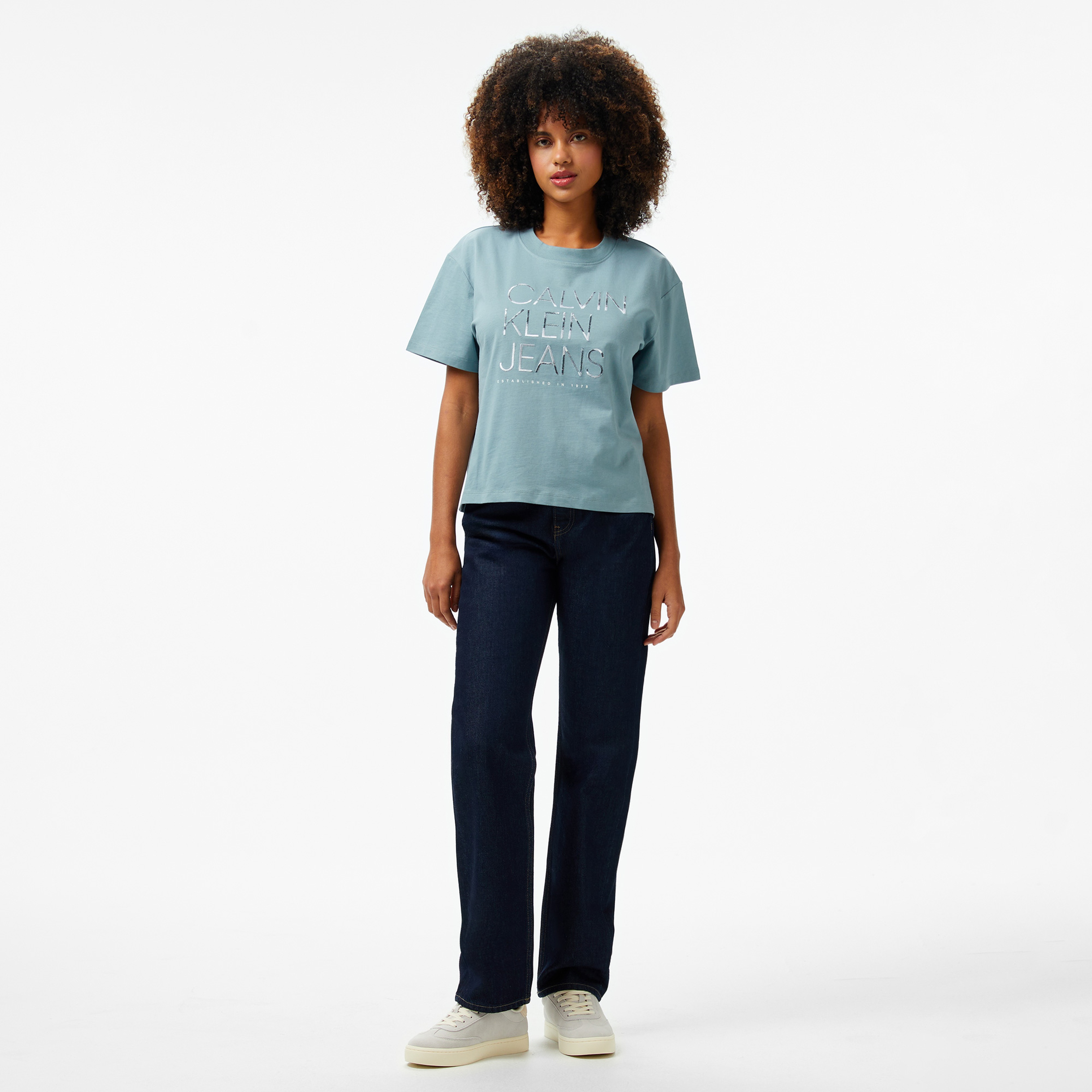 Calvin Klein Embroidered İnstitutional Kadın Gri T-Shirt