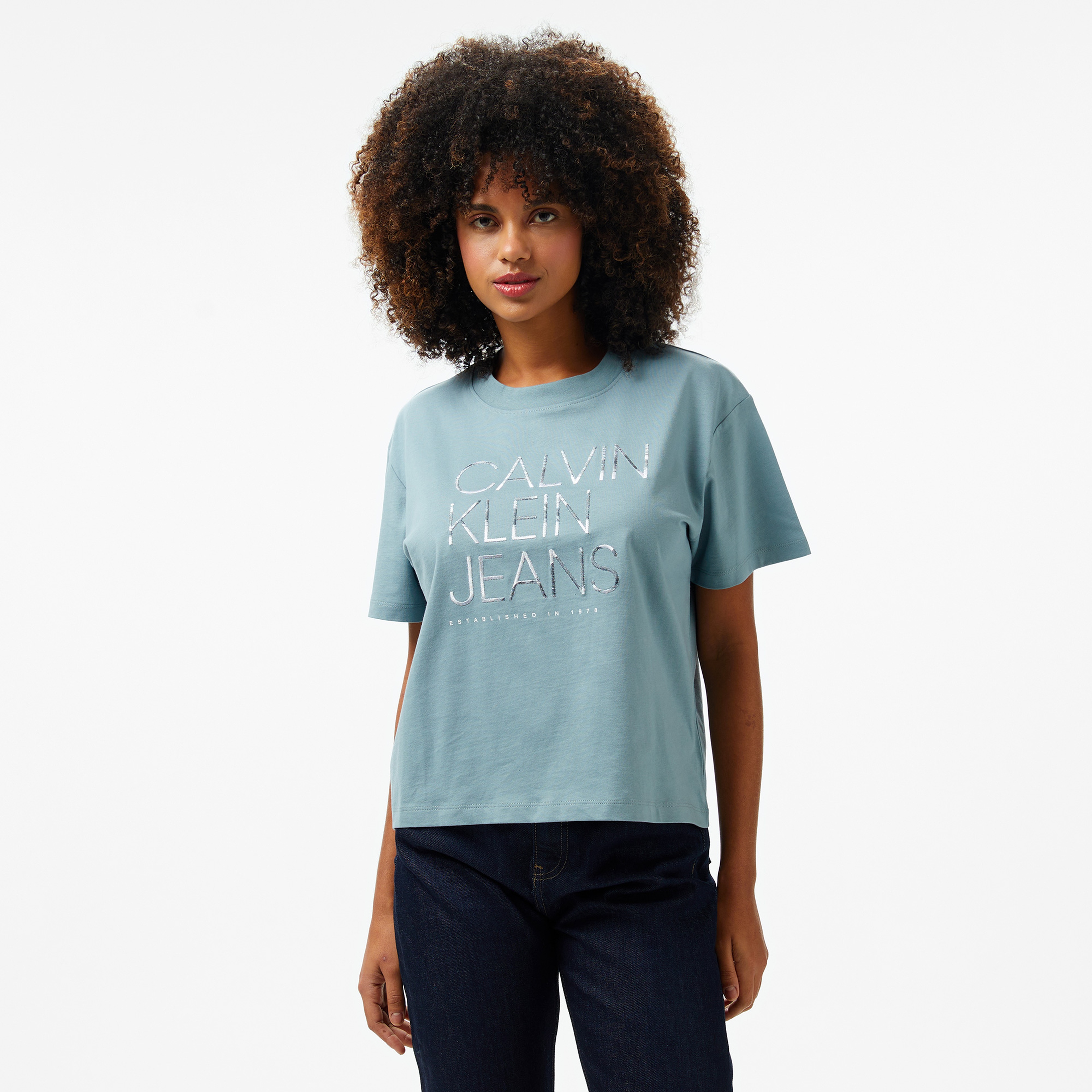Calvin Klein Embroidered İnstitutional Kadın Gri T-Shirt
