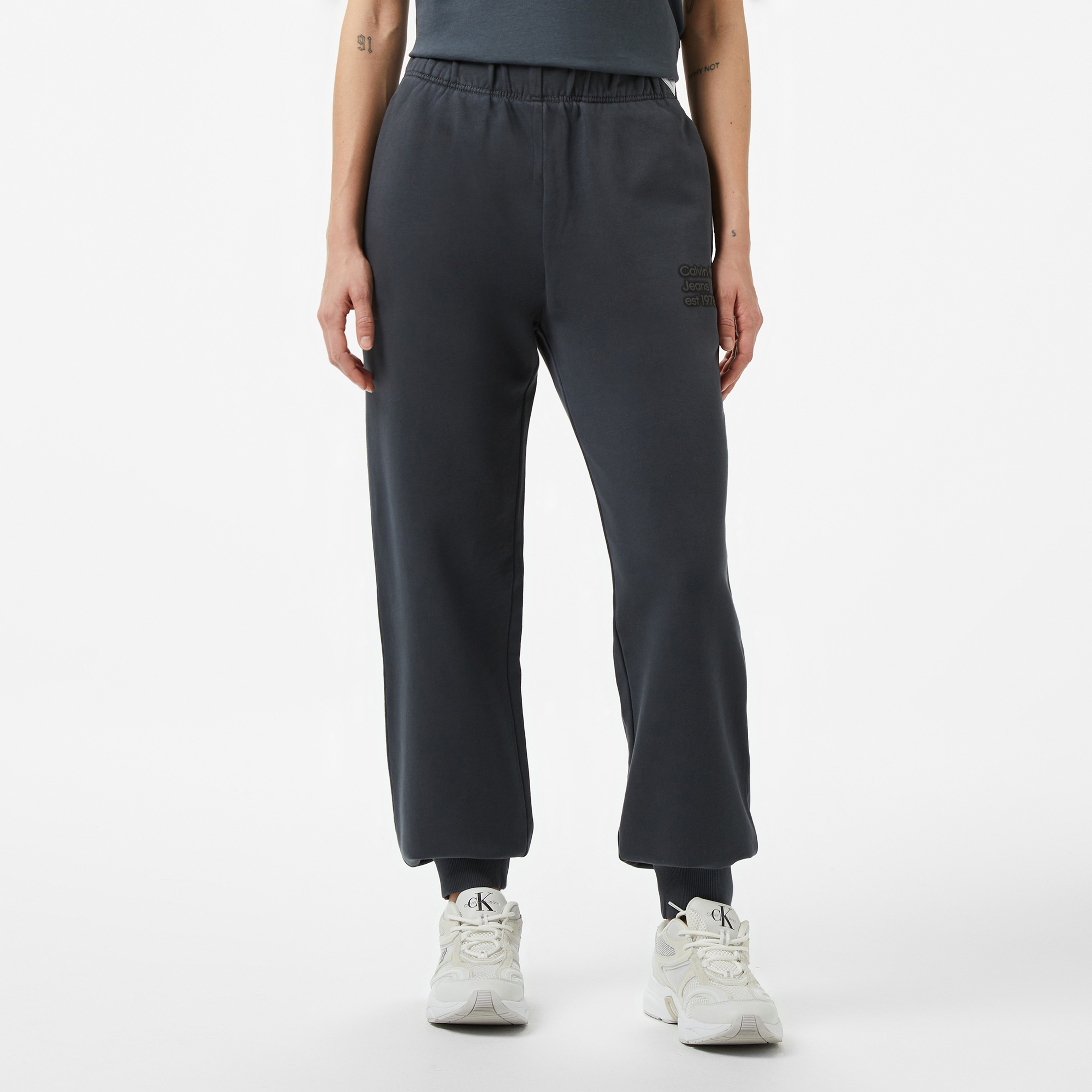 Calvin Klein Washed Puff Print Jog Kadın Gri Eşofman Altı