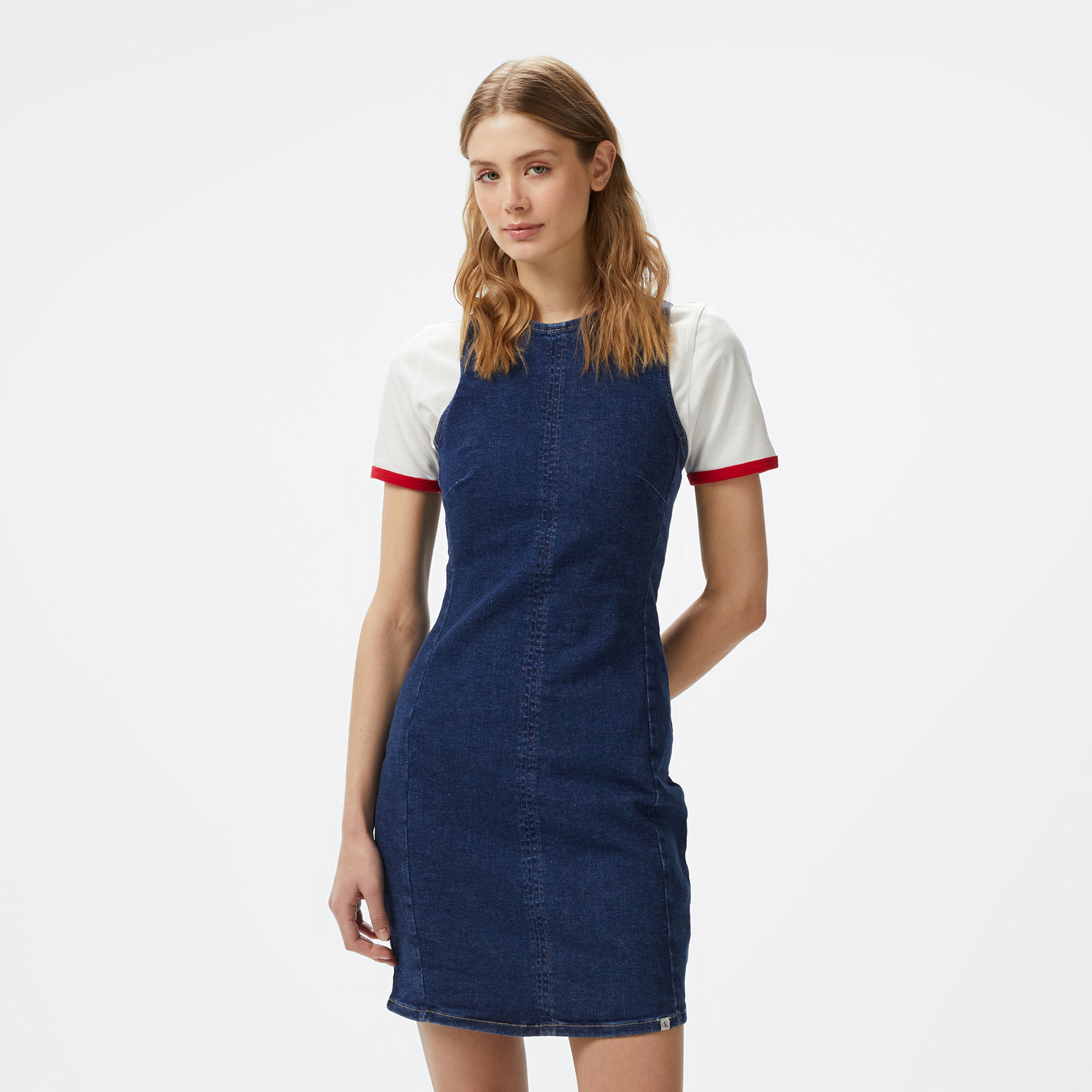 Calvin Klein Mini Column Denim Kadın Lacivert Elbise