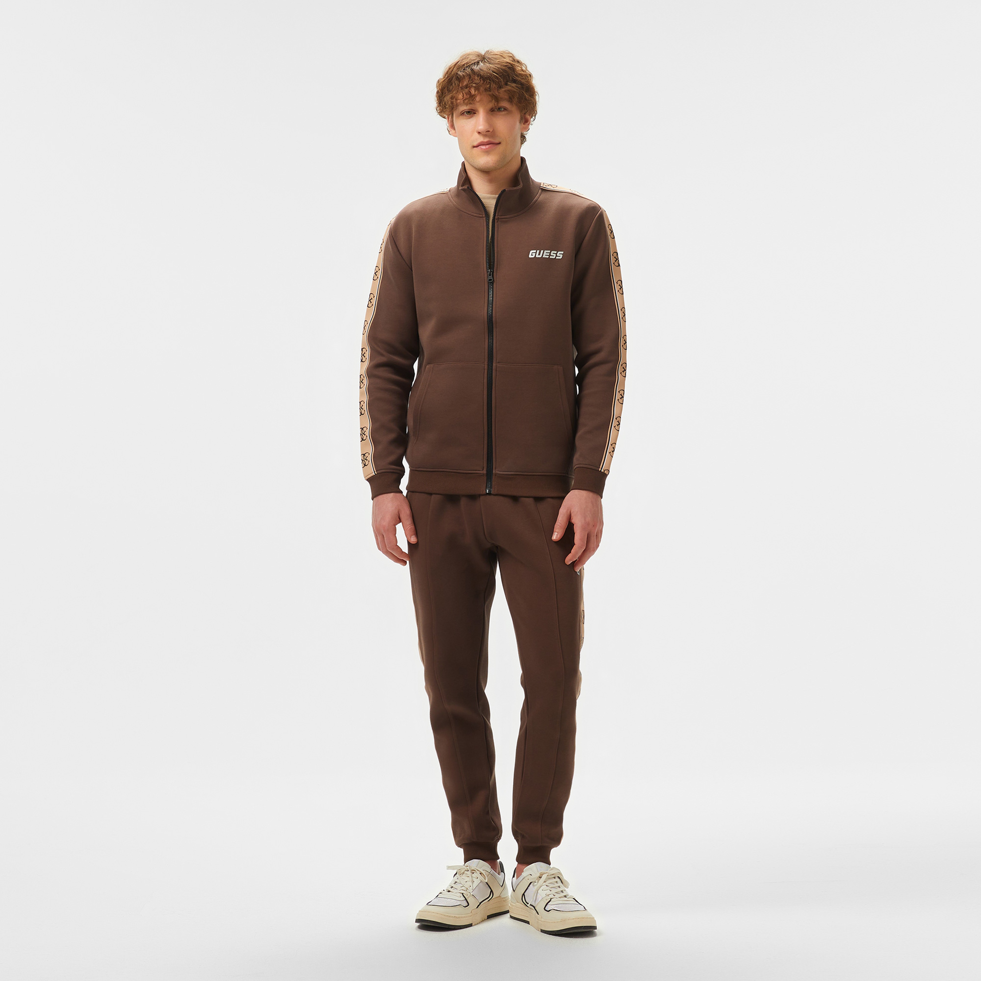 Guess Mickey Full Zip Recycled Punto Milano 300 Erkek Kahverengi Sweatshirt