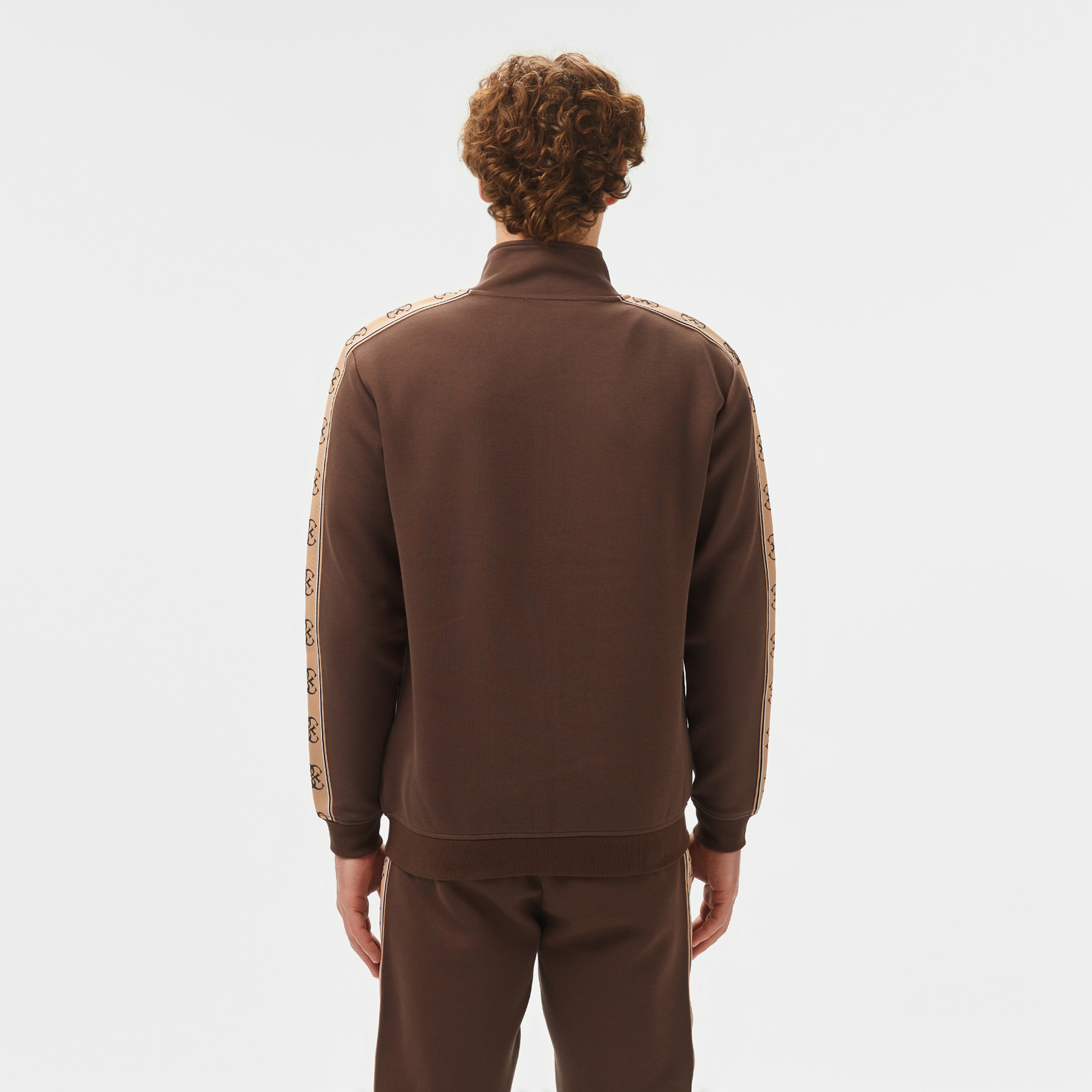 Guess Mickey Full Zip Recycled Punto Milano 300 Erkek Kahverengi Sweatshirt