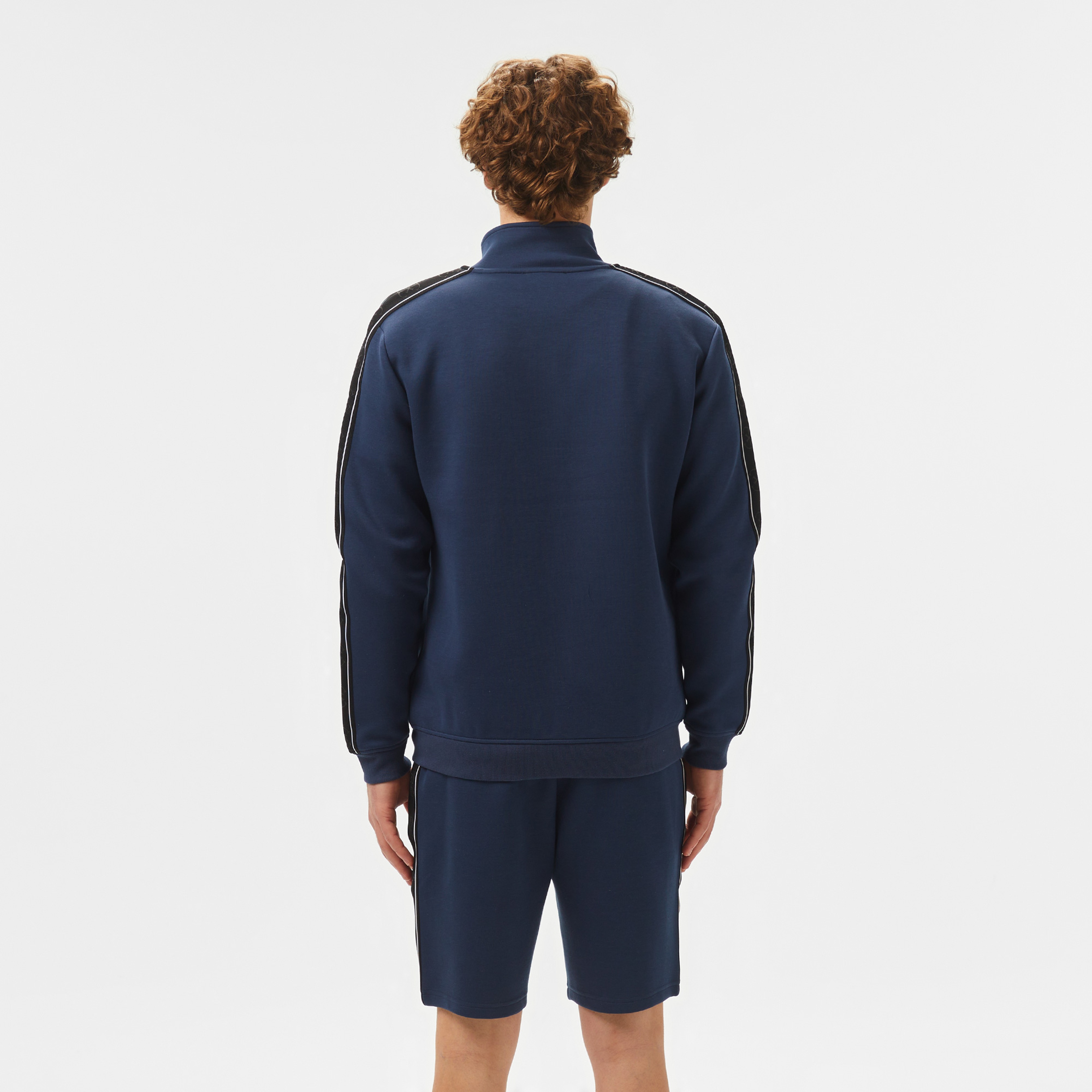 Guess Mickey Full Zip Recycled Punto Milano 300 Erkek Mavi Sweatshirt