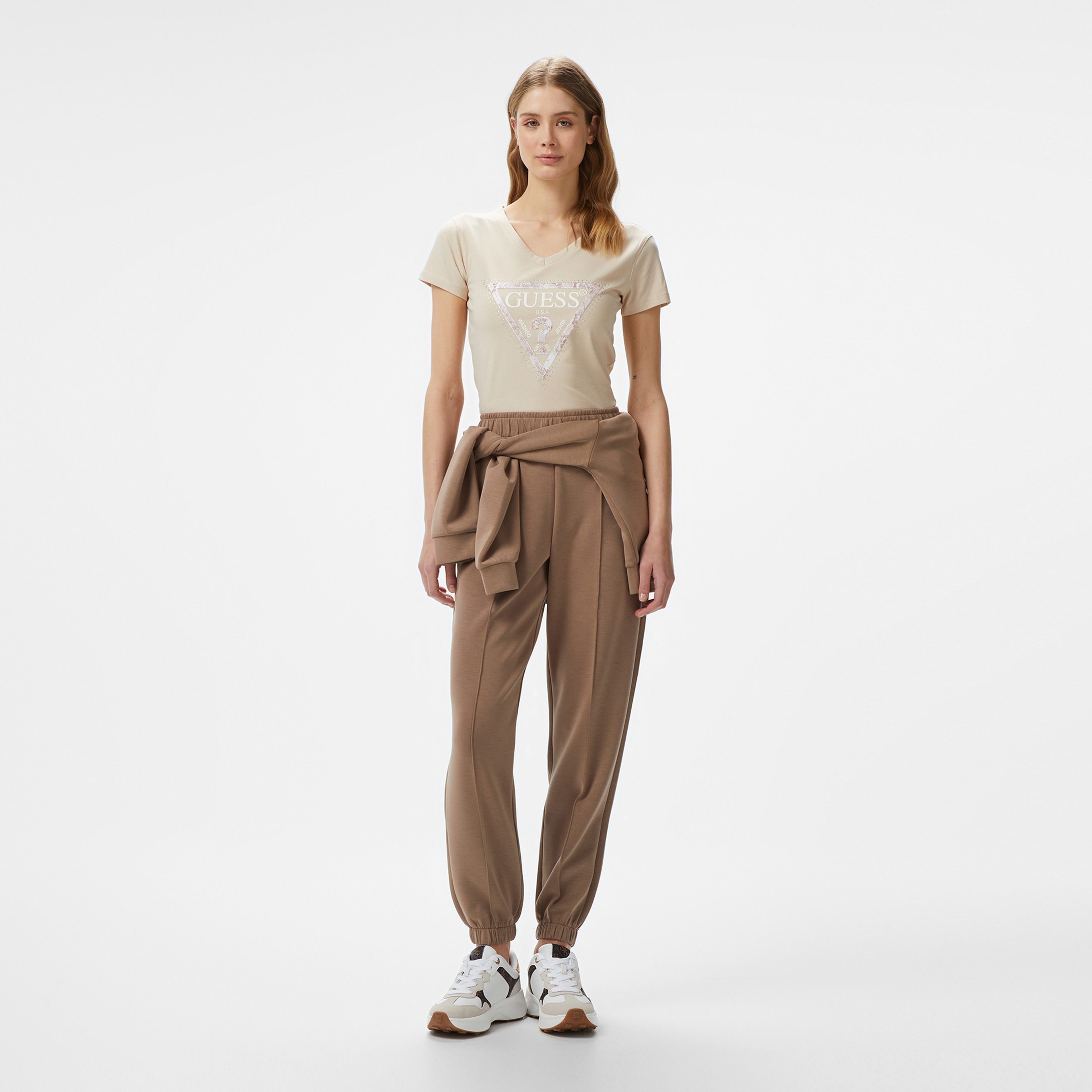 Guess Vn Python Triangl Mid Organicetch 180 Kadın Bej T-Shirt