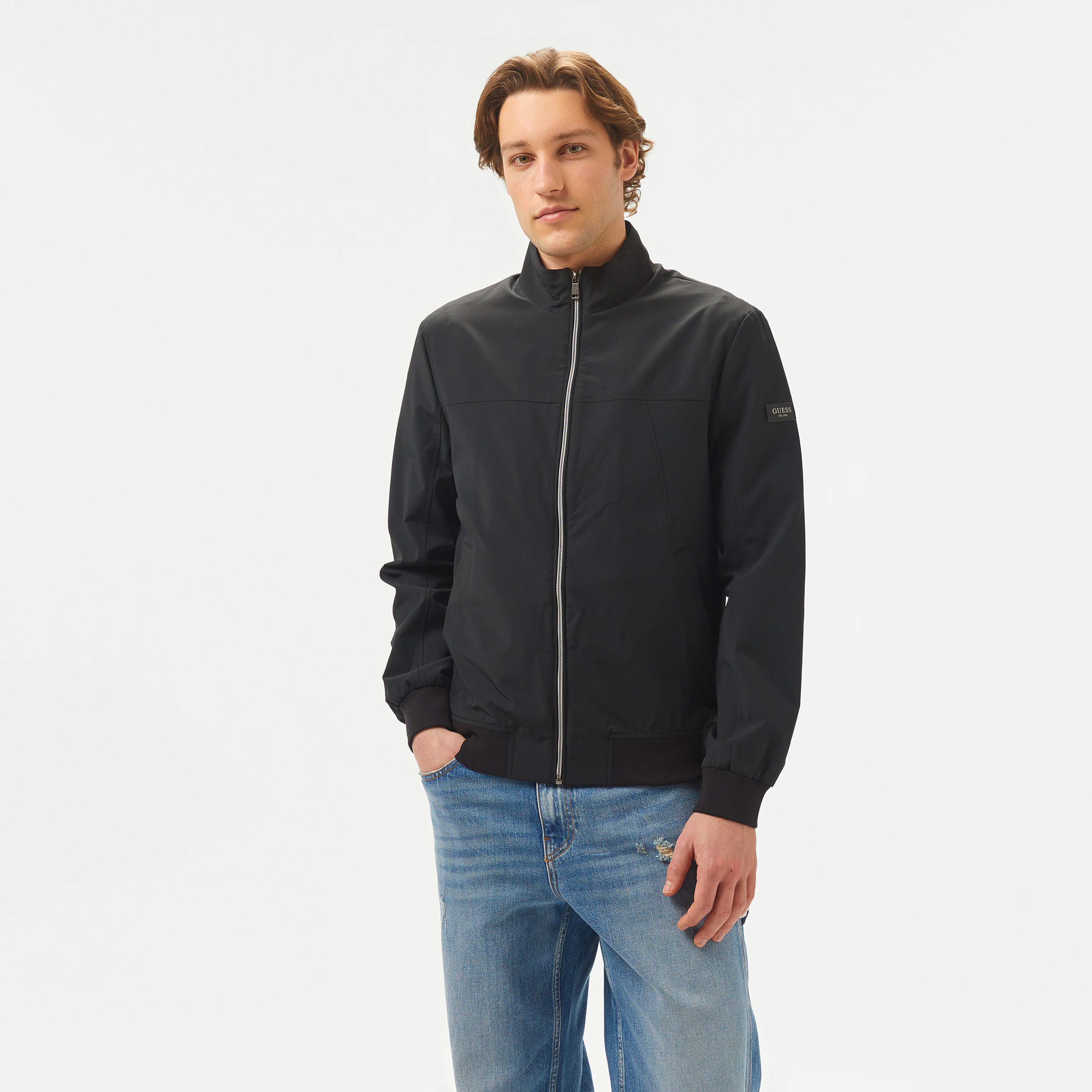 Guess Stretch Packable Bom Recycled Nylonetch Diamond Erkek Siyah Ceket