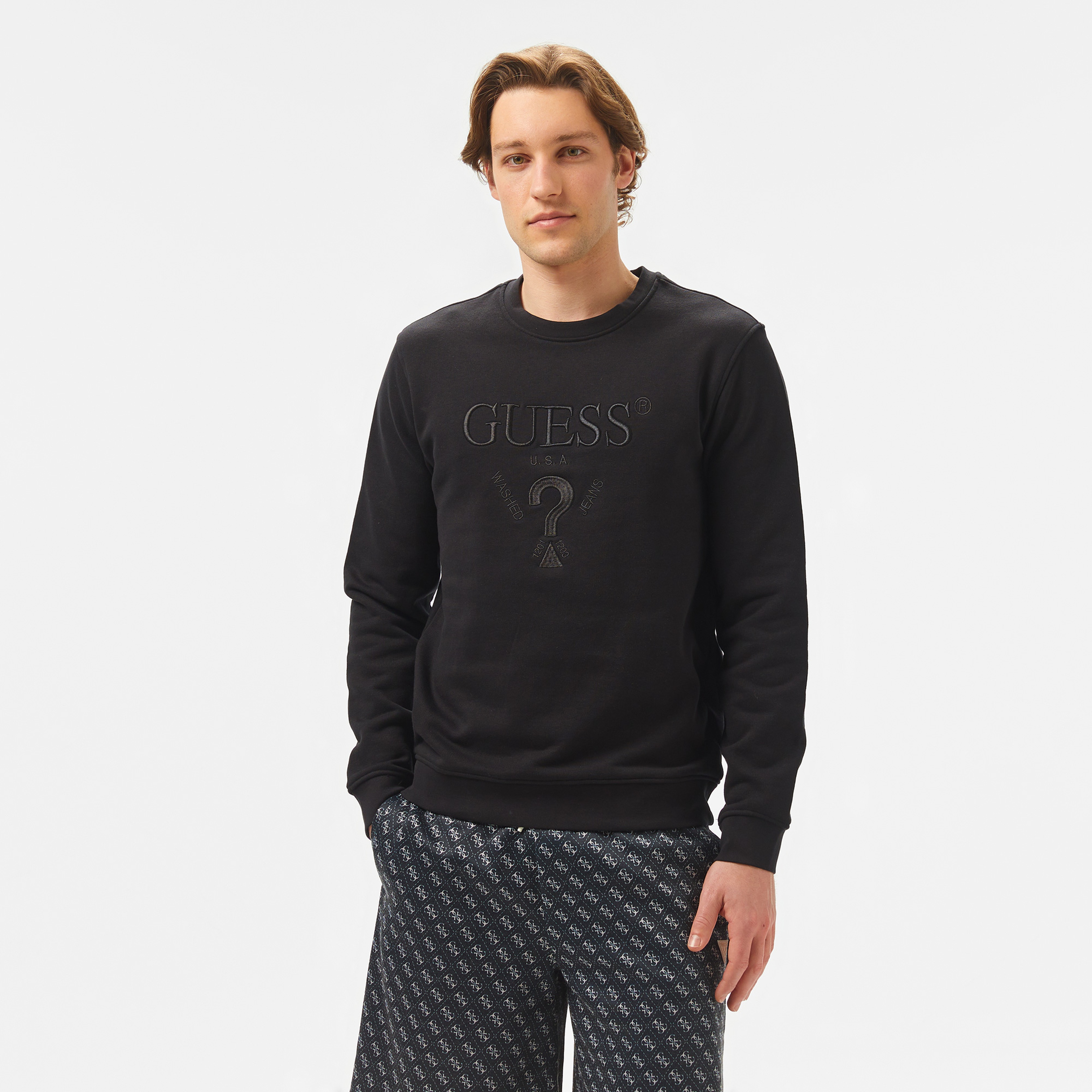 Guess Beau Cn Org Terry 395 Erkek Siyah Sweatshirt