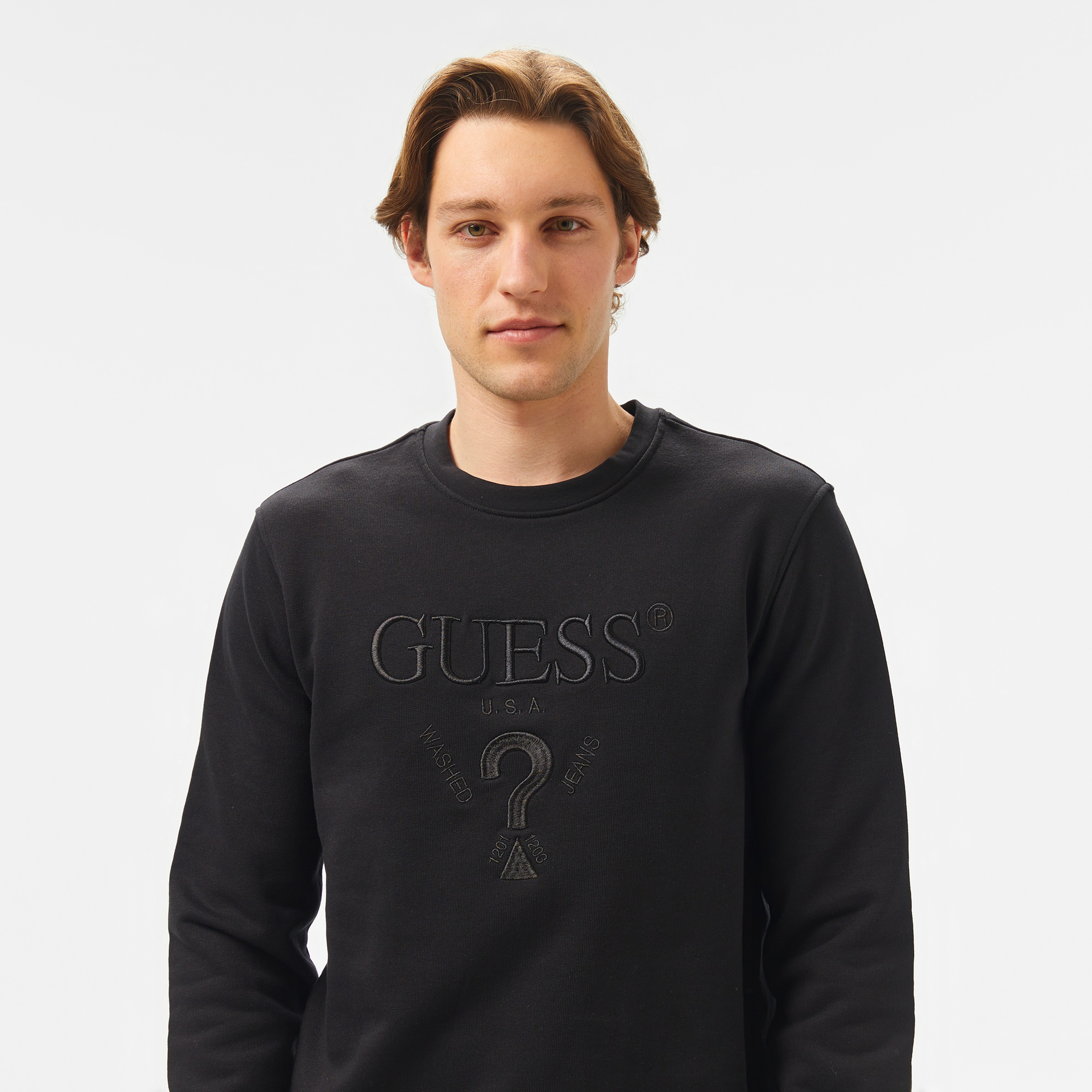 Guess Beau Cn Org Terry 395 Erkek Siyah Sweatshirt