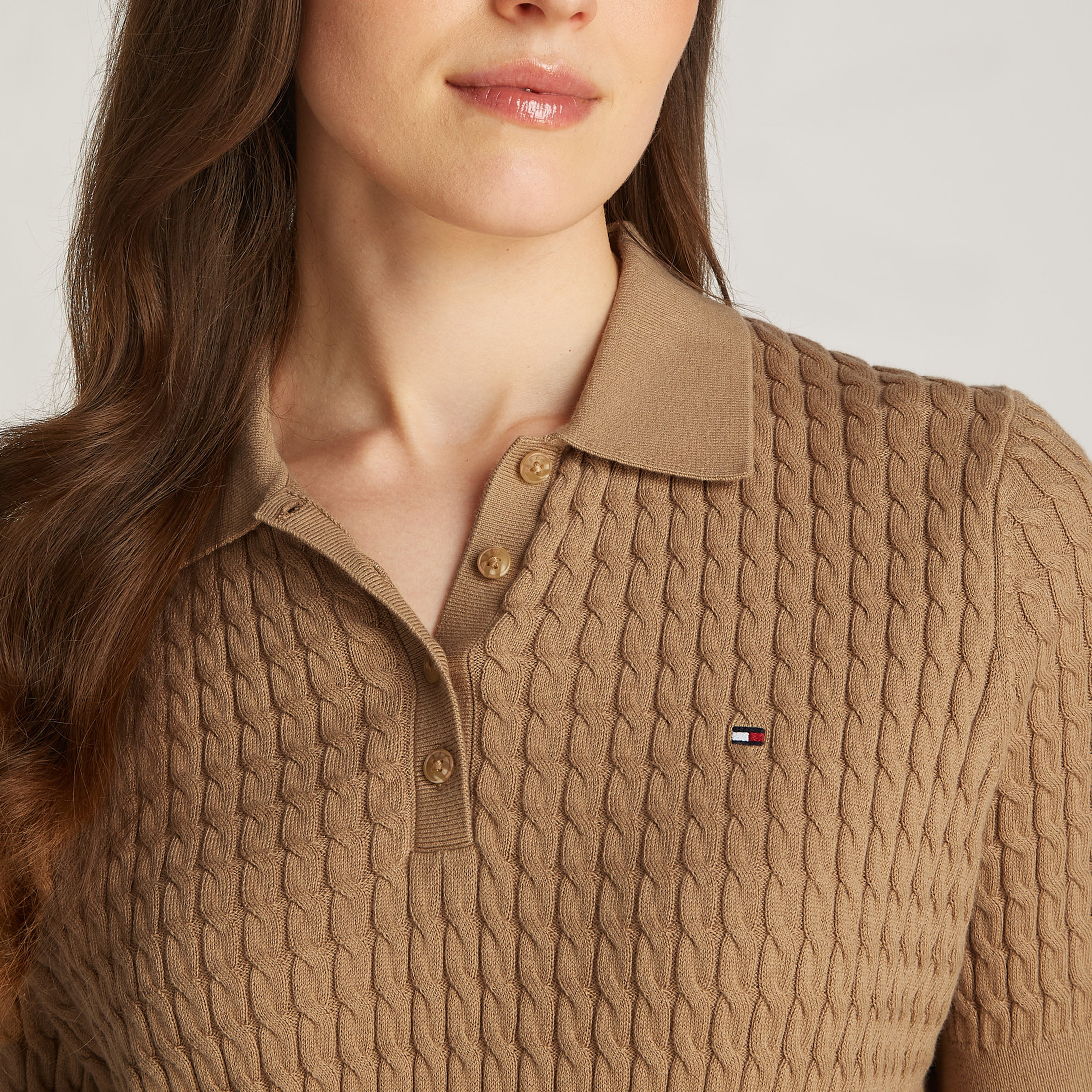 Tommy Hilfiger Co Cable Fine Gg Kadın Haki Kazak