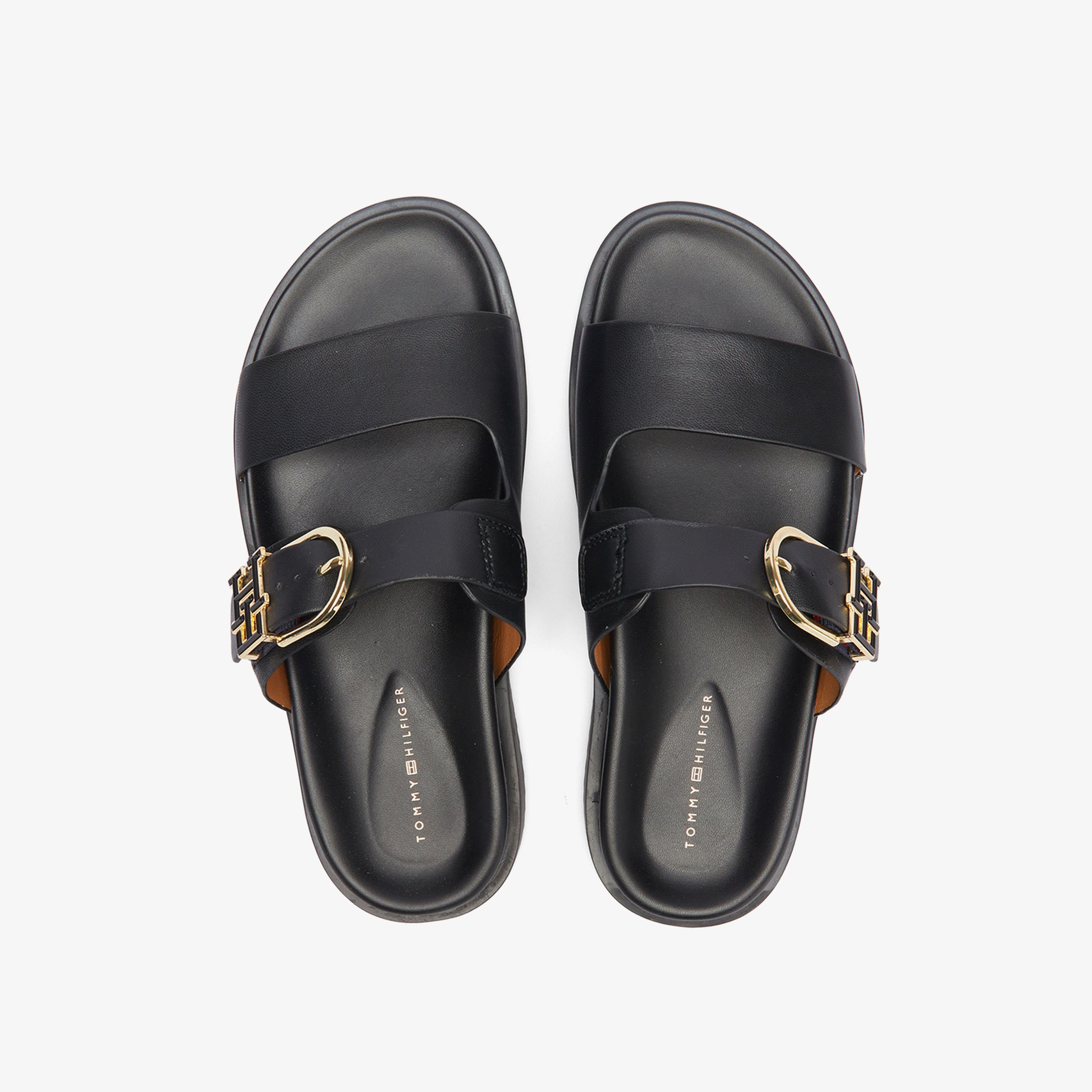 Tommy Hilfiger Leather Sporty Kadın Siyah Sandalet