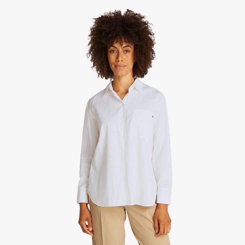 Tommy Hilfiger Ess Poplin Easy Fit Kadın Beyaz Gömlek