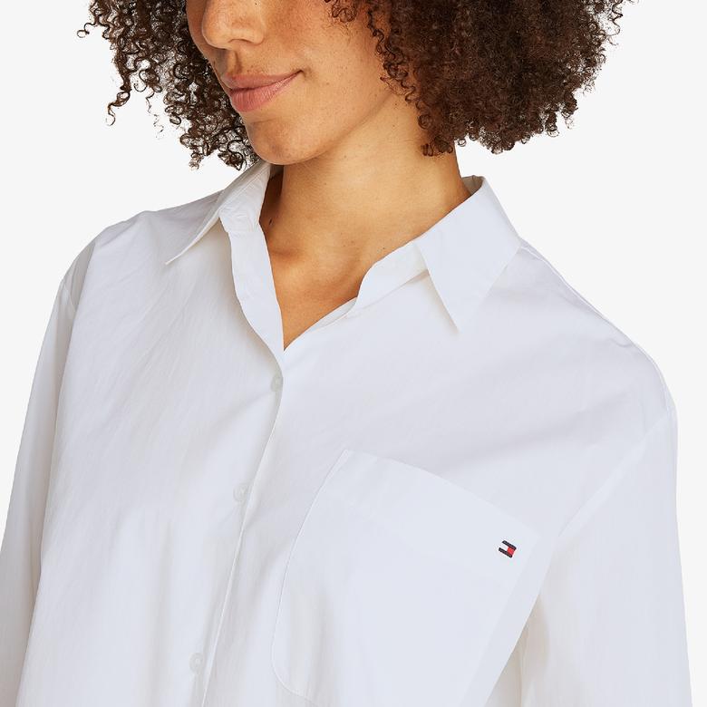 Tommy Hilfiger Ess Poplin Easy Fit Kadın Beyaz Gömlek