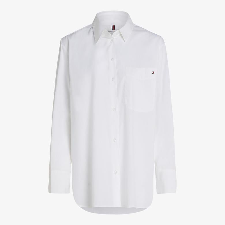 Tommy Hilfiger Ess Poplin Easy Fit Kadın Beyaz Gömlek