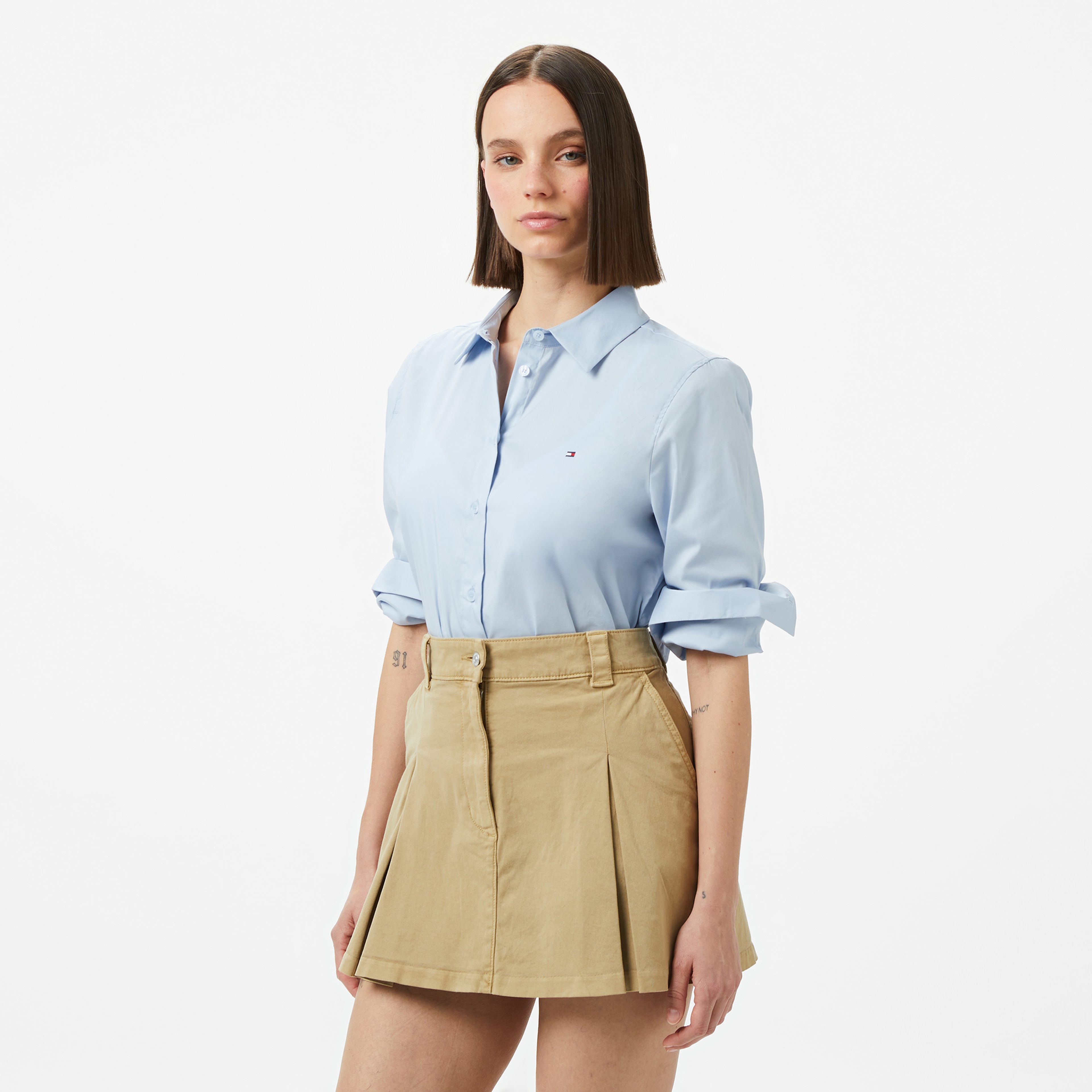 Tommy Hilfiger Ess Poplin Regular Kadın Mavi Gömlek