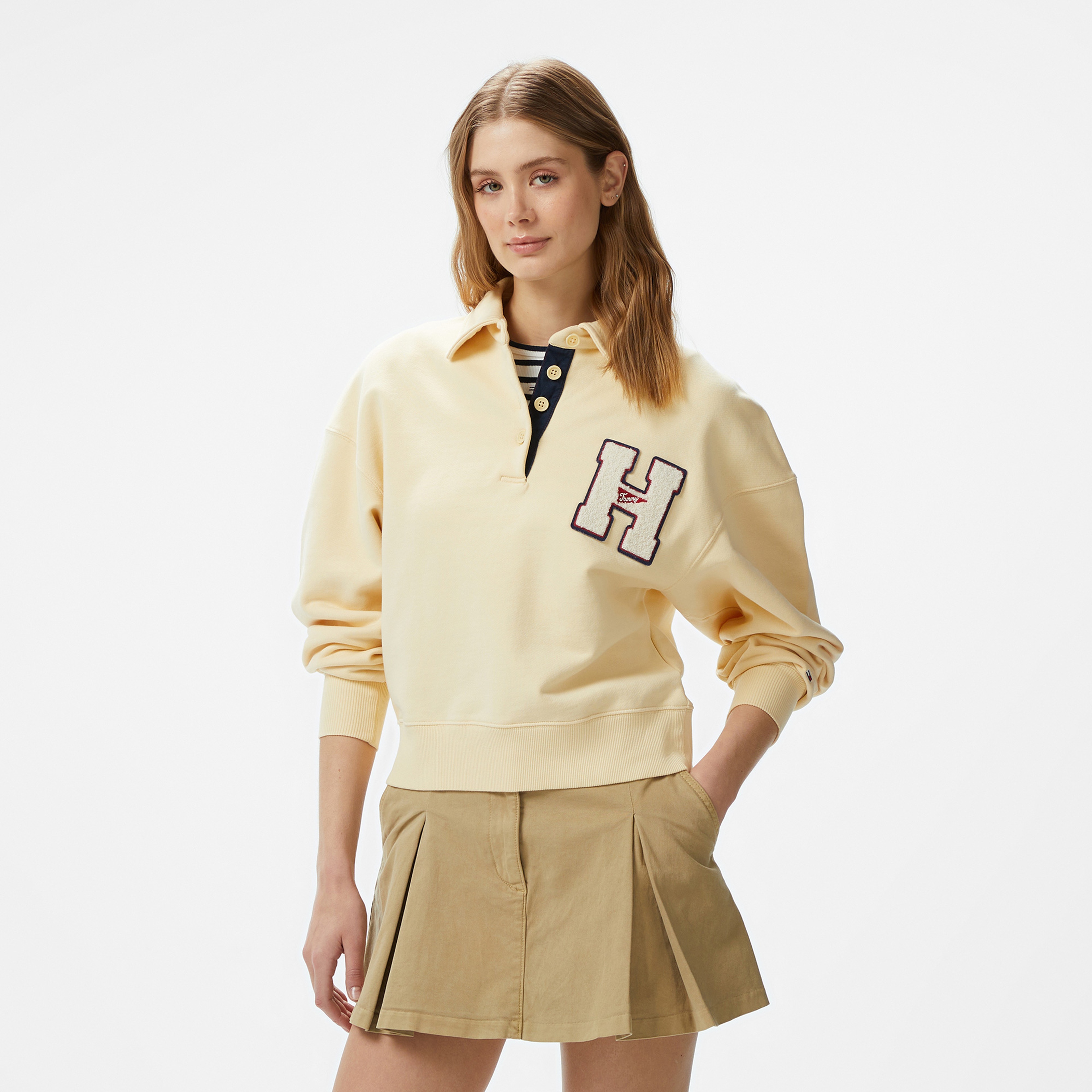Tommy Jeans H Graphic Hwk Kadın Sarı Sweatshirt