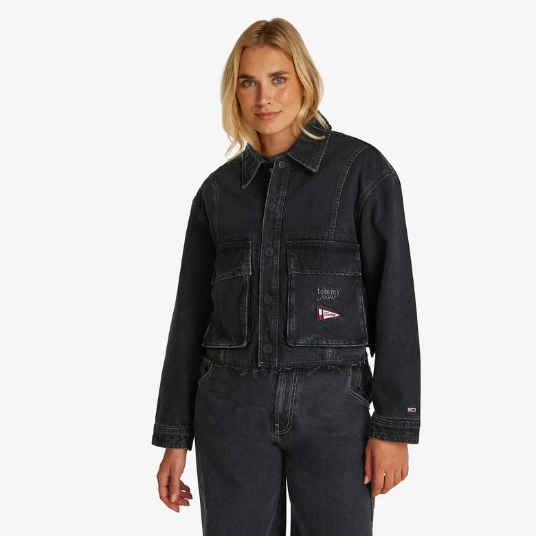 Tommy Jeans Cropped Washed Kadın Lacivert Ceket