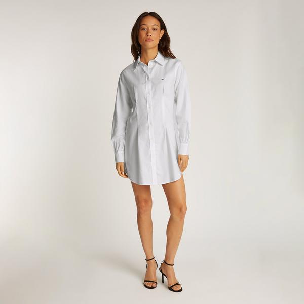 Tommy Jeans Oxford Pleat Kadın Beyaz Elbise