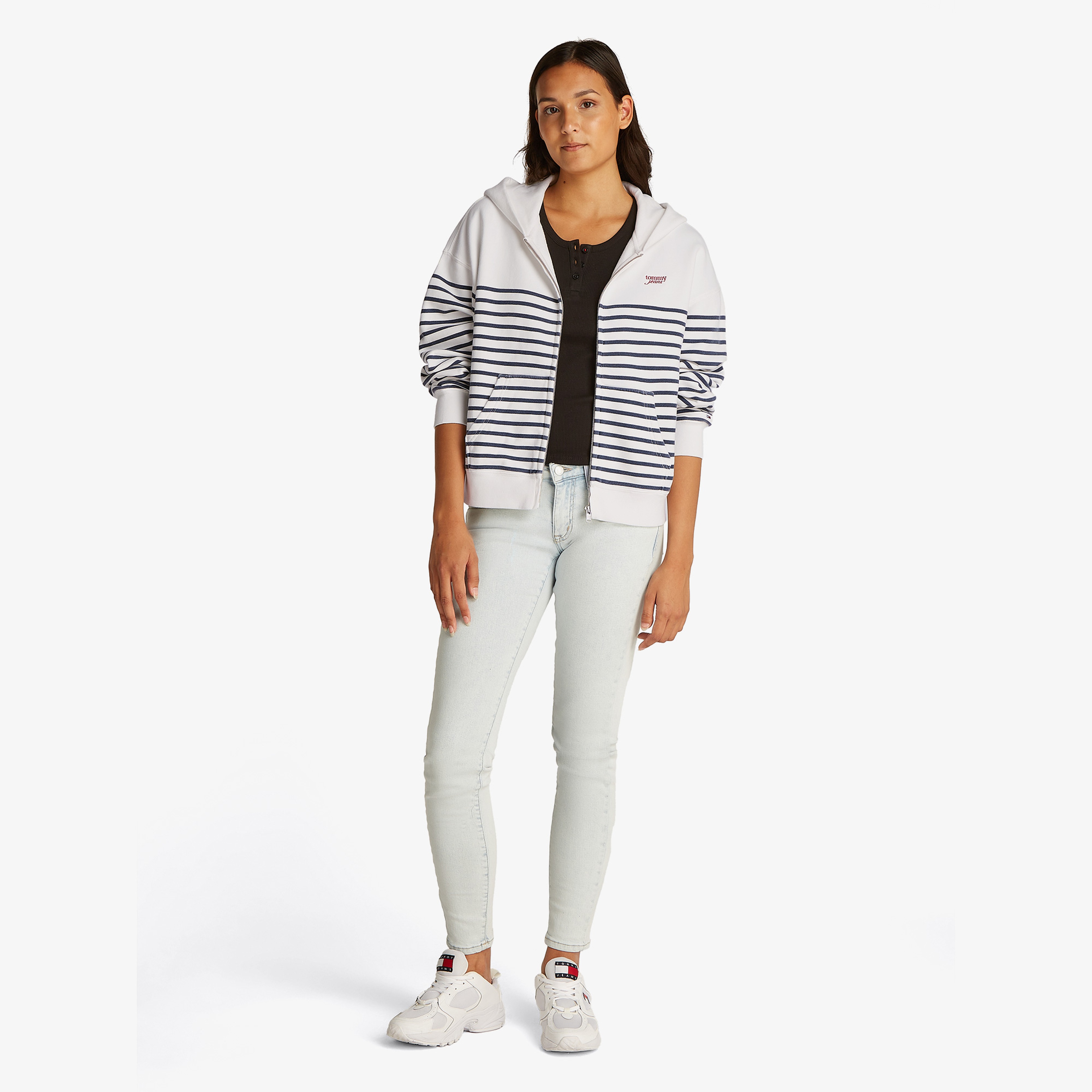 Tommy Jeans Bxy Script Logo Zip Thru Kadın Beyaz Sweatshirt