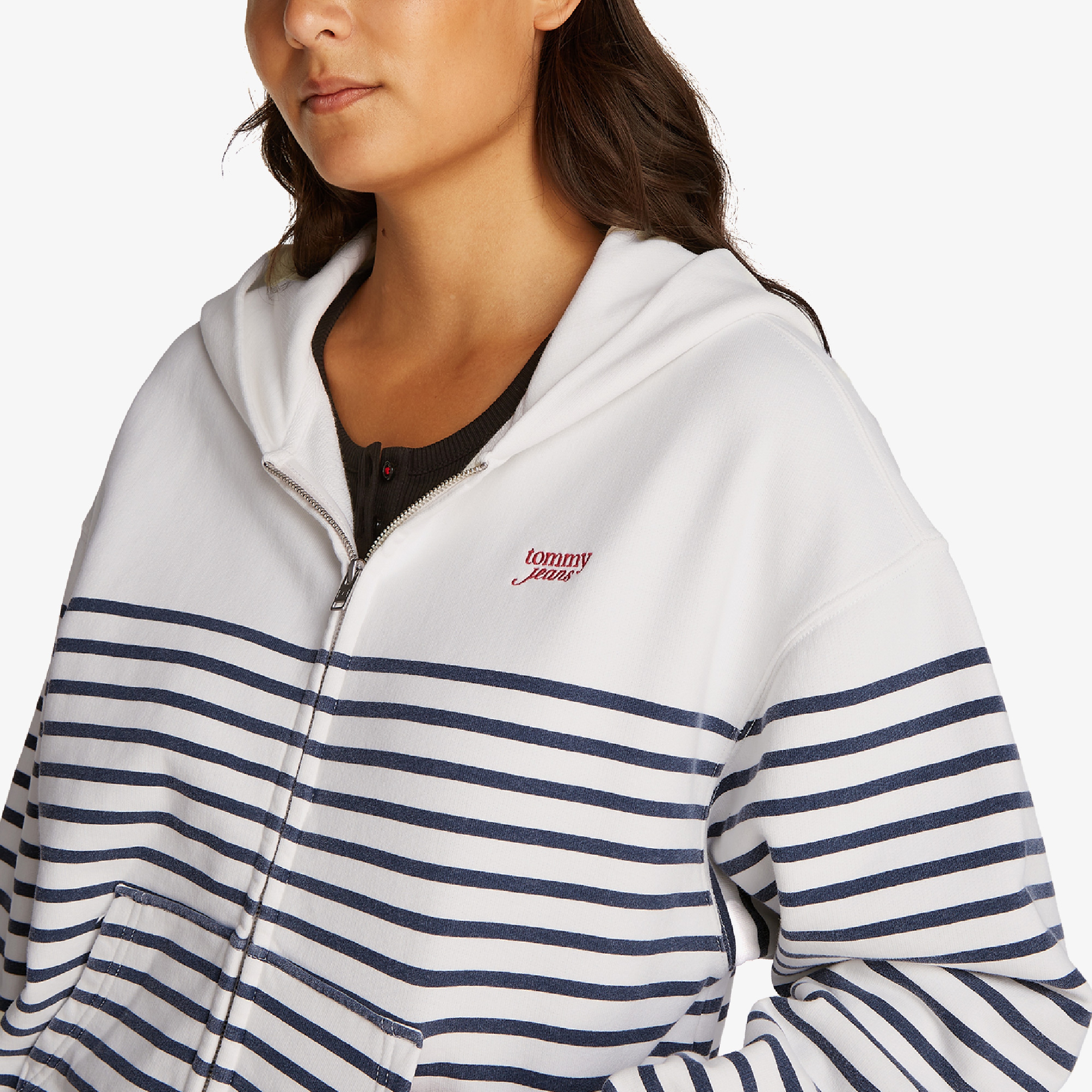 Tommy Jeans Bxy Script Logo Zip Thru Kadın Beyaz Sweatshirt