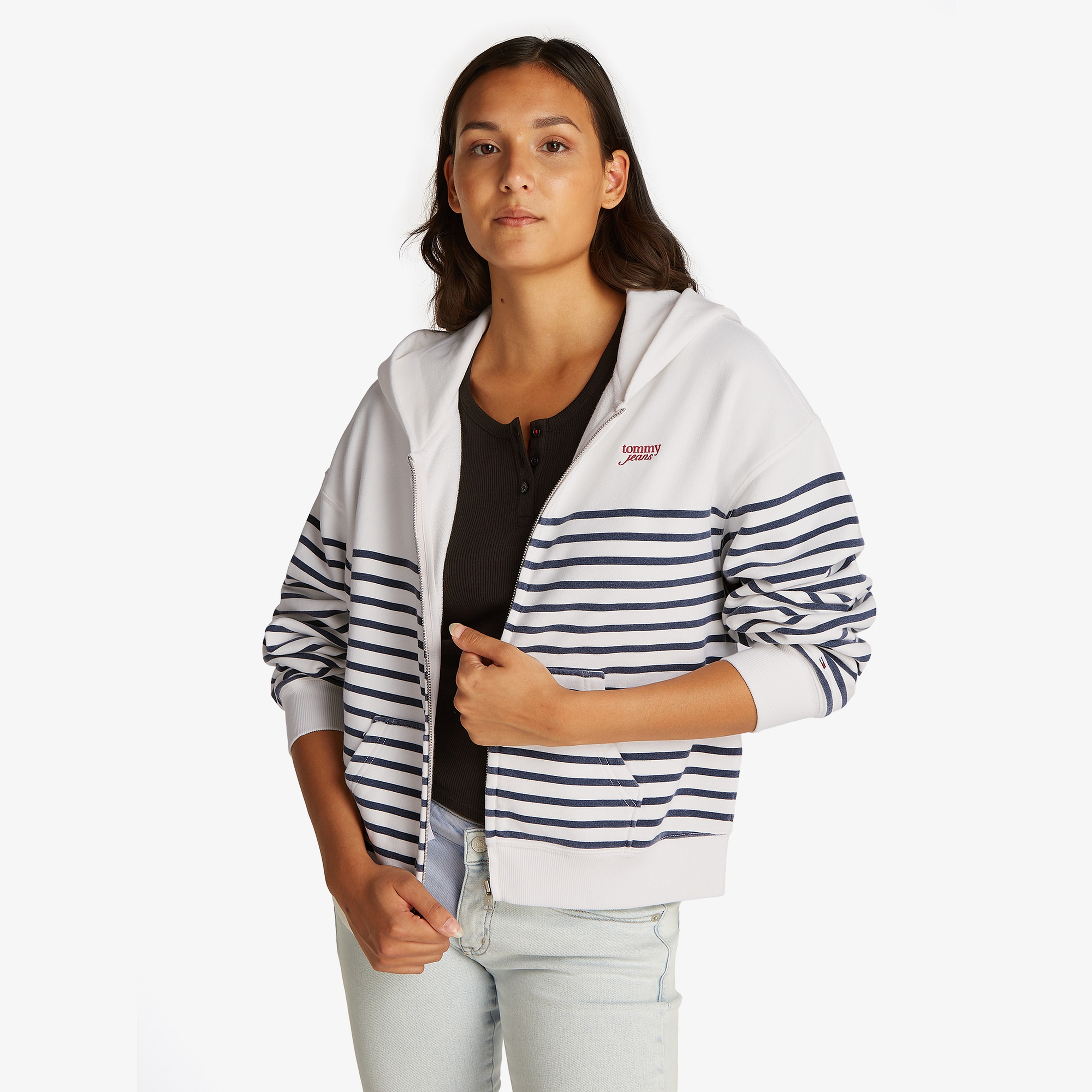 Tommy Jeans Bxy Script Logo Zip Thru Kadın Beyaz Sweatshirt