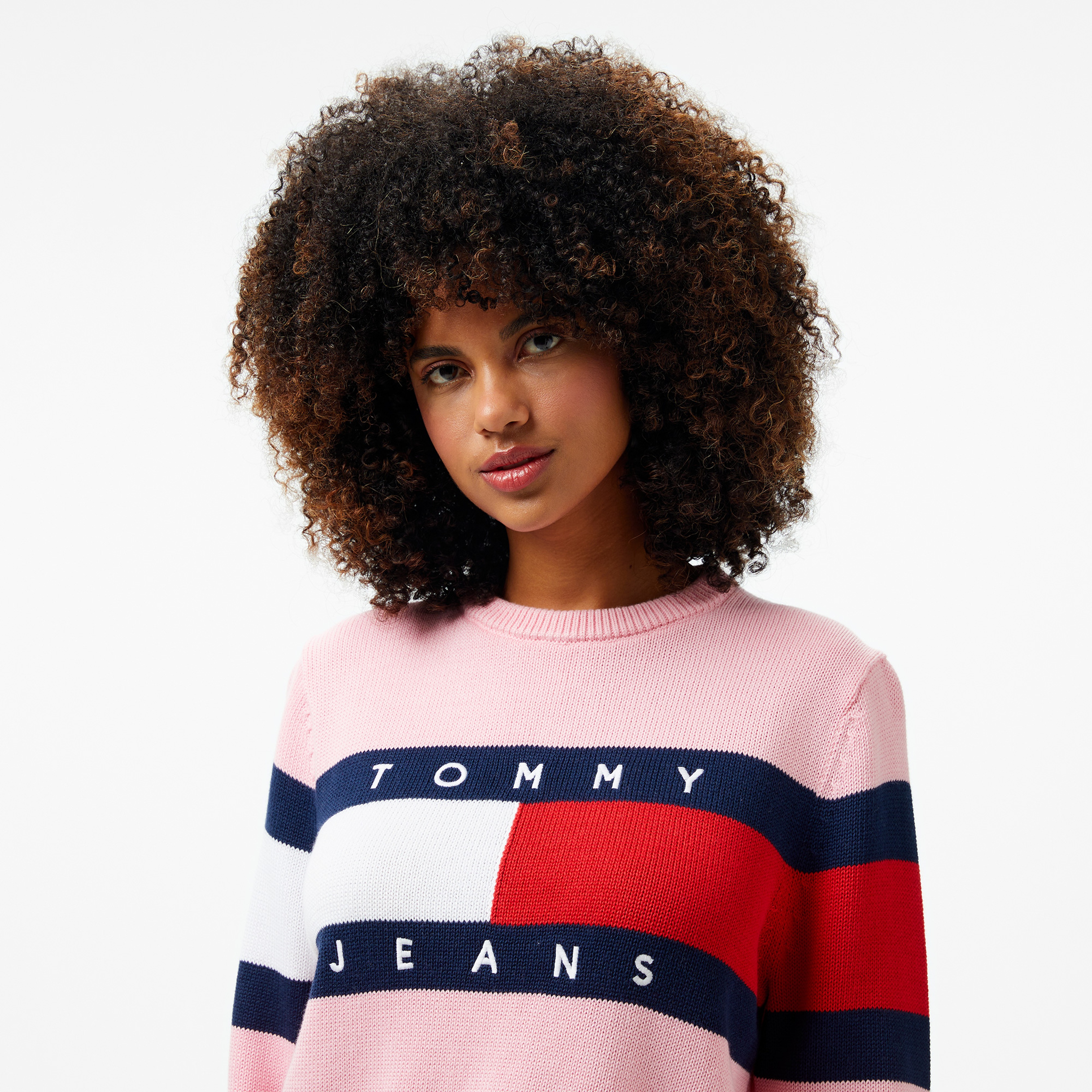 Tommy Jeans Center Flag Ext Kadın Pembe Kazak