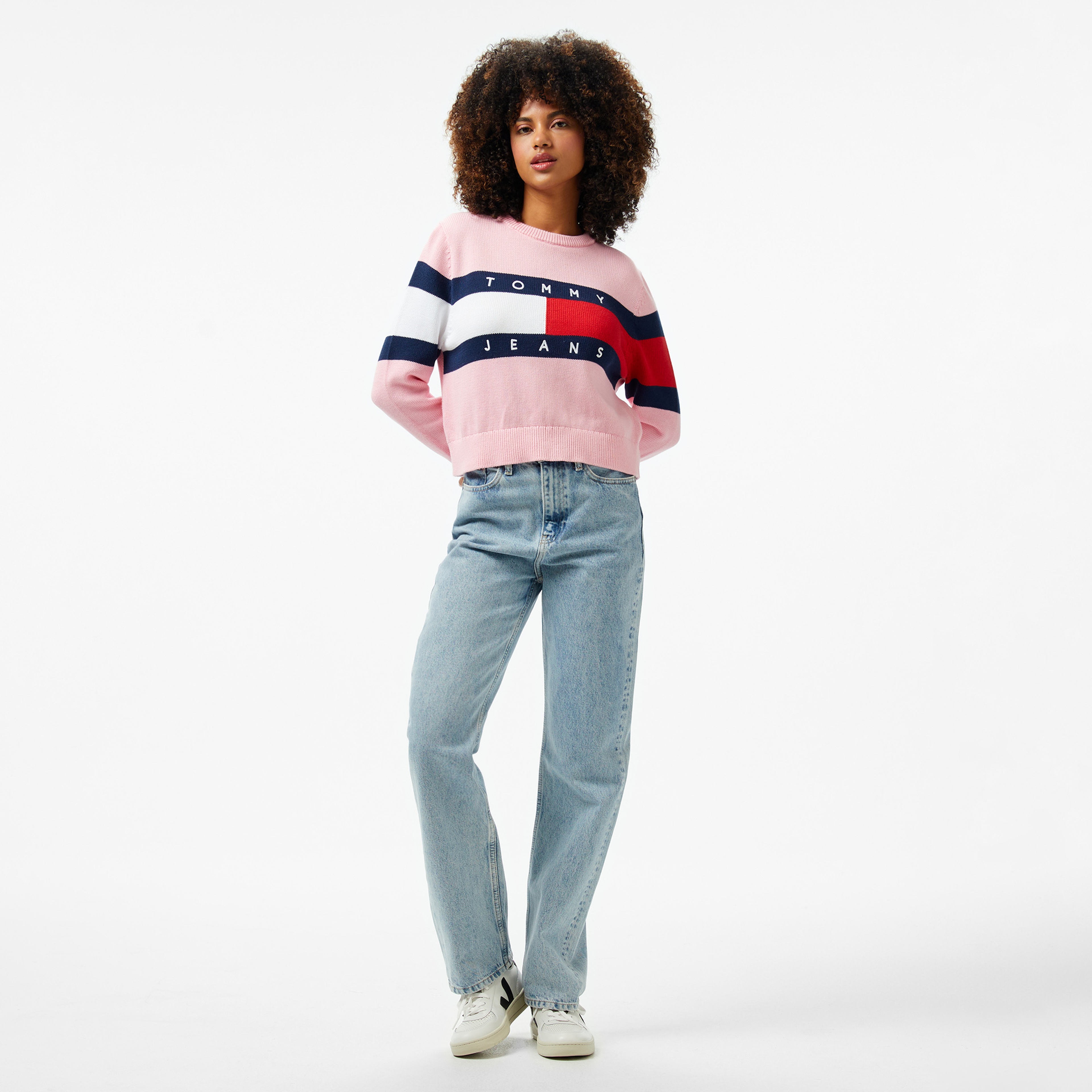Tommy Jeans Center Flag Ext Kadın Pembe Kazak