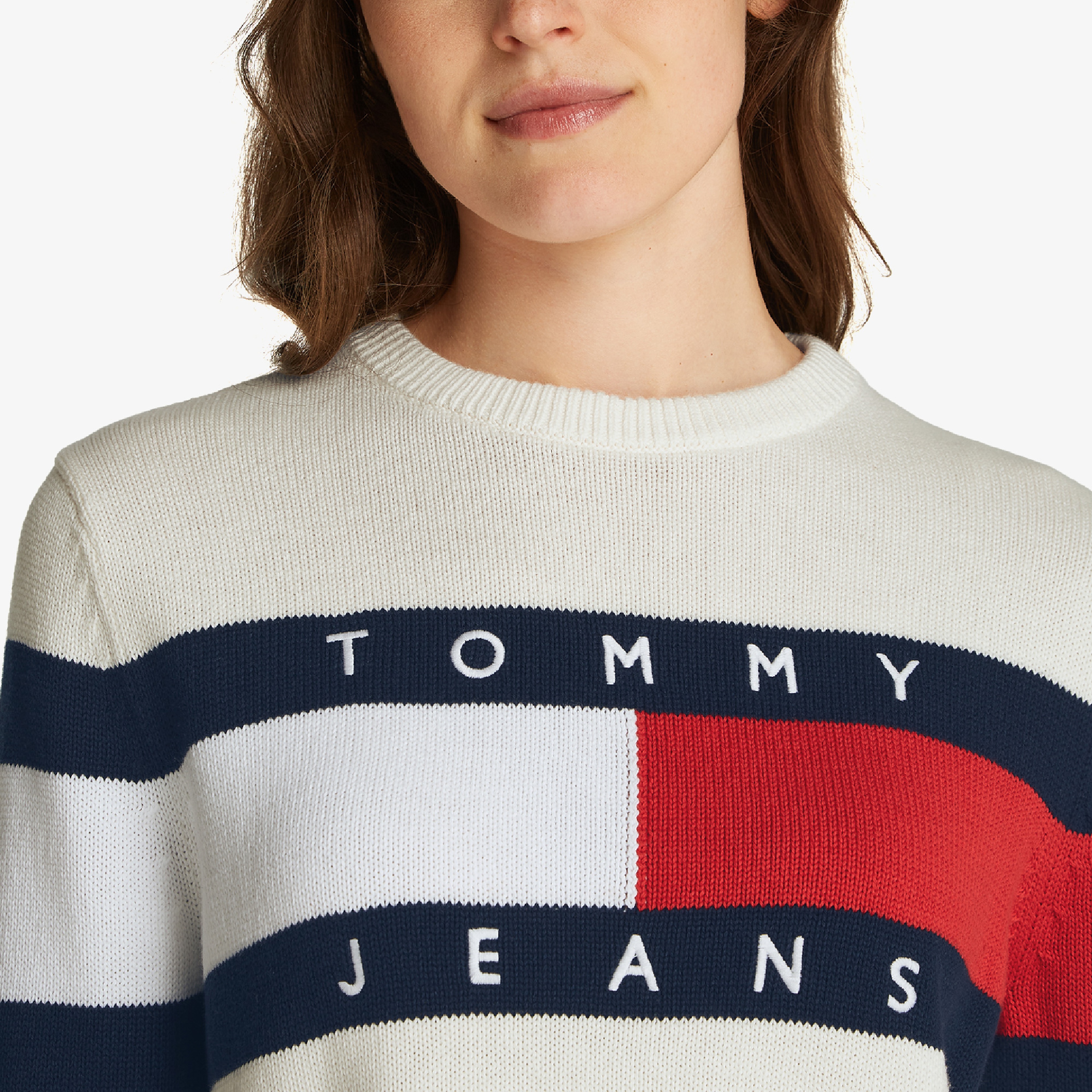 Tommy Jeans Center Flag Ext Kadın Beyaz Kazak