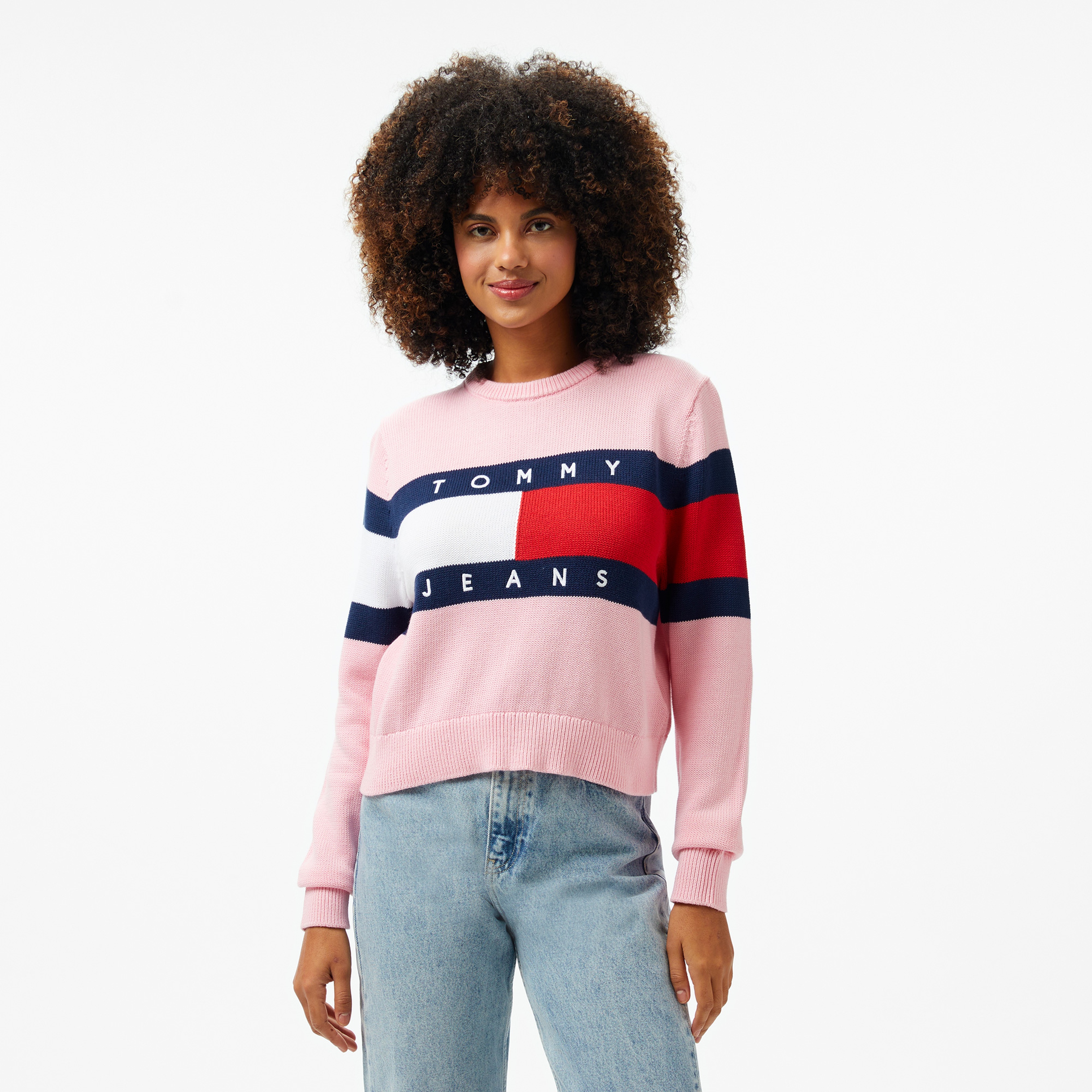 Tommy Jeans Center Flag Ext Kadın Pembe Kazak