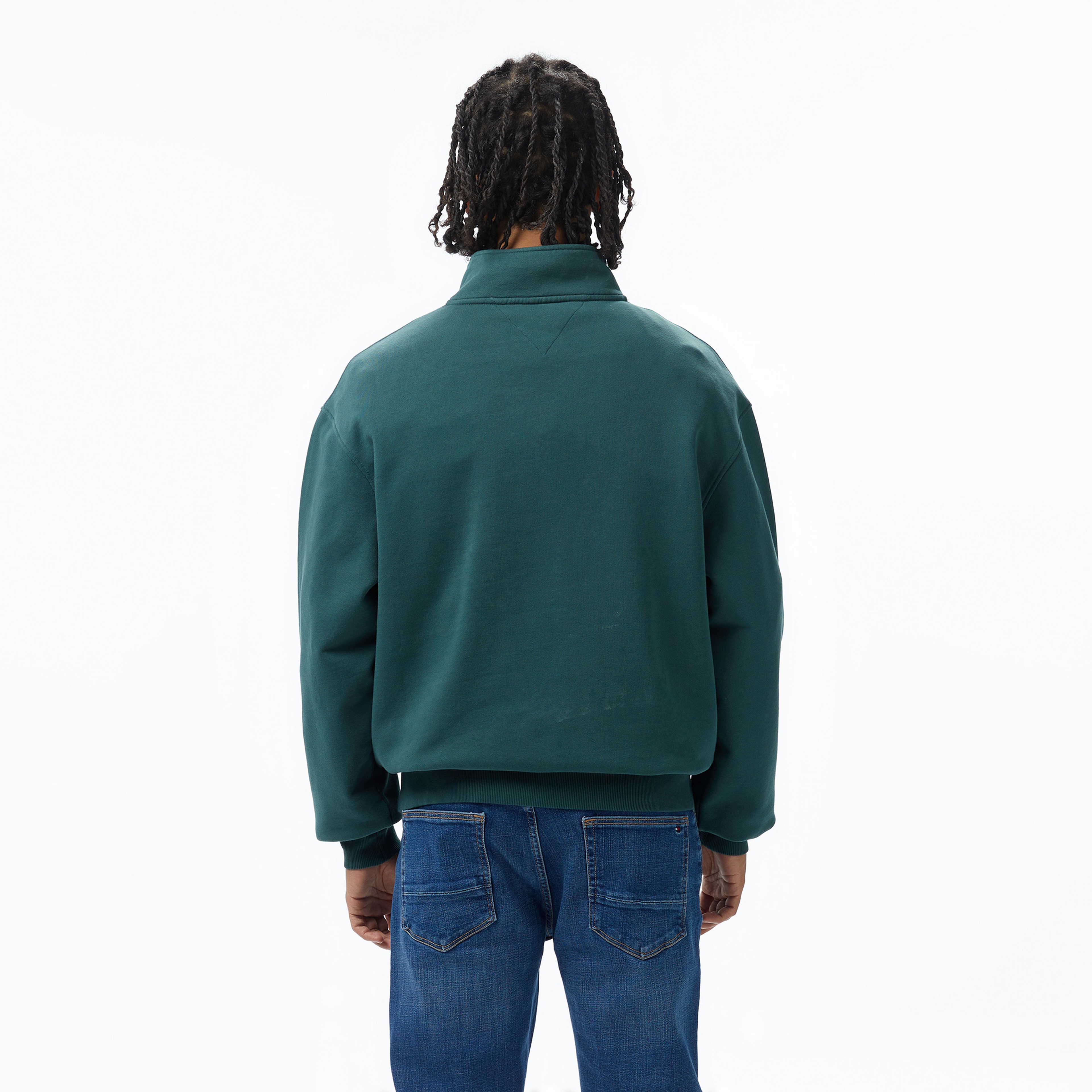 Tommy Jeans 1/4 Zip Towel Patch Erkek Yeşil Sweatshirt