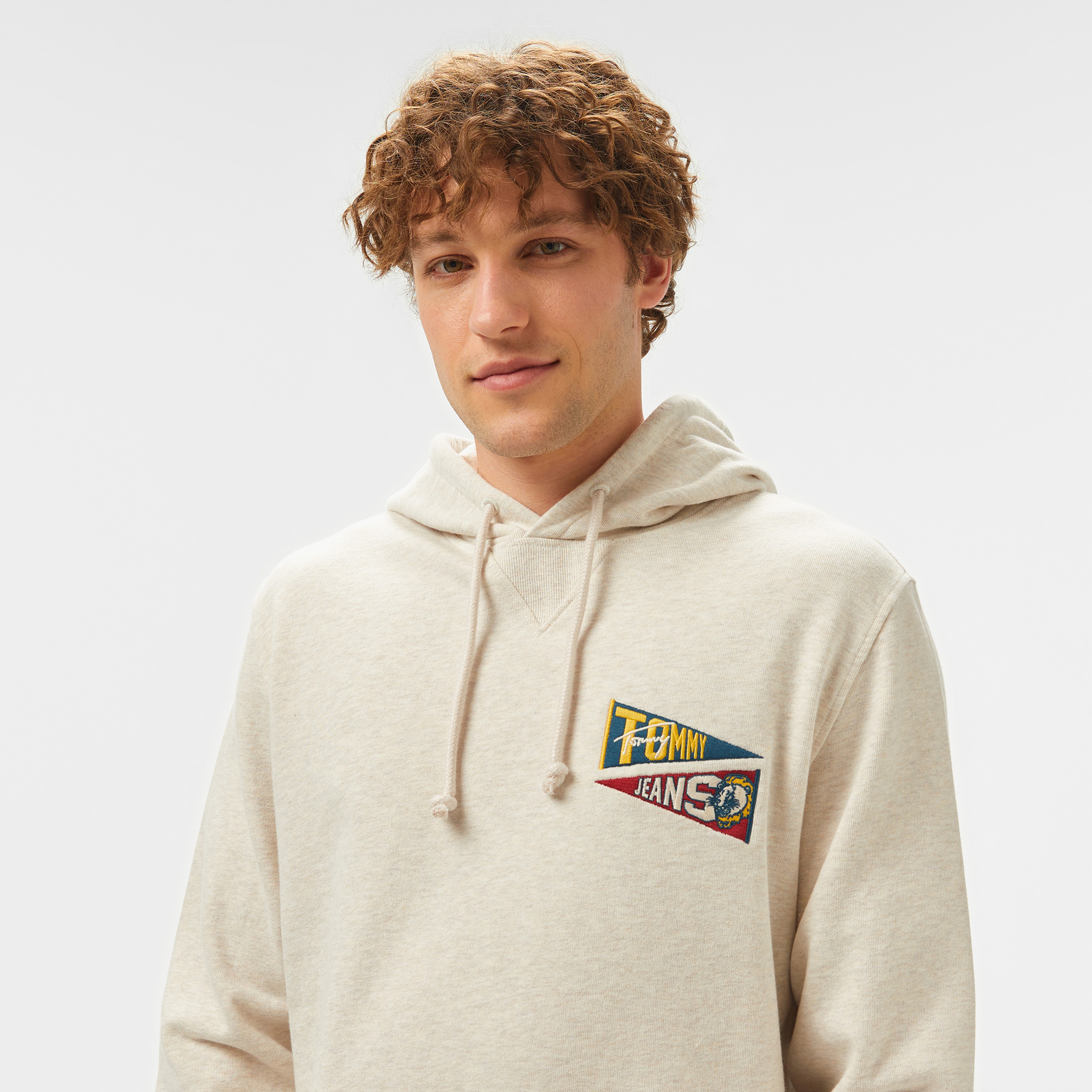 Tommy Jeans Reg Uni Flag Tiger Erkek Bej Sweatshirt